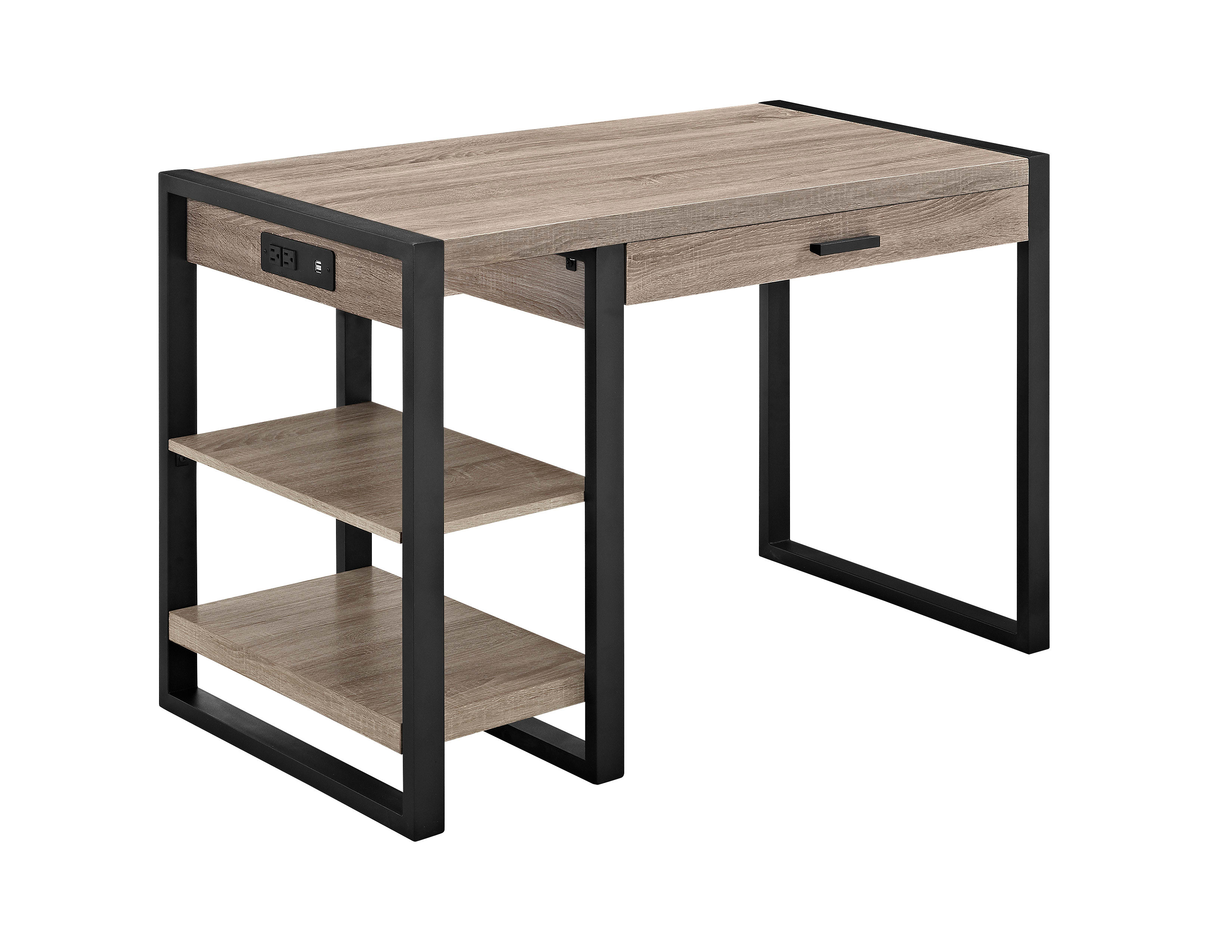 Delacora Bd48ubc30ag Driftwood 48 Wide Wood And Steel One 1 Drawer Computer Desk With 2 Outlets Faucetdirect Com