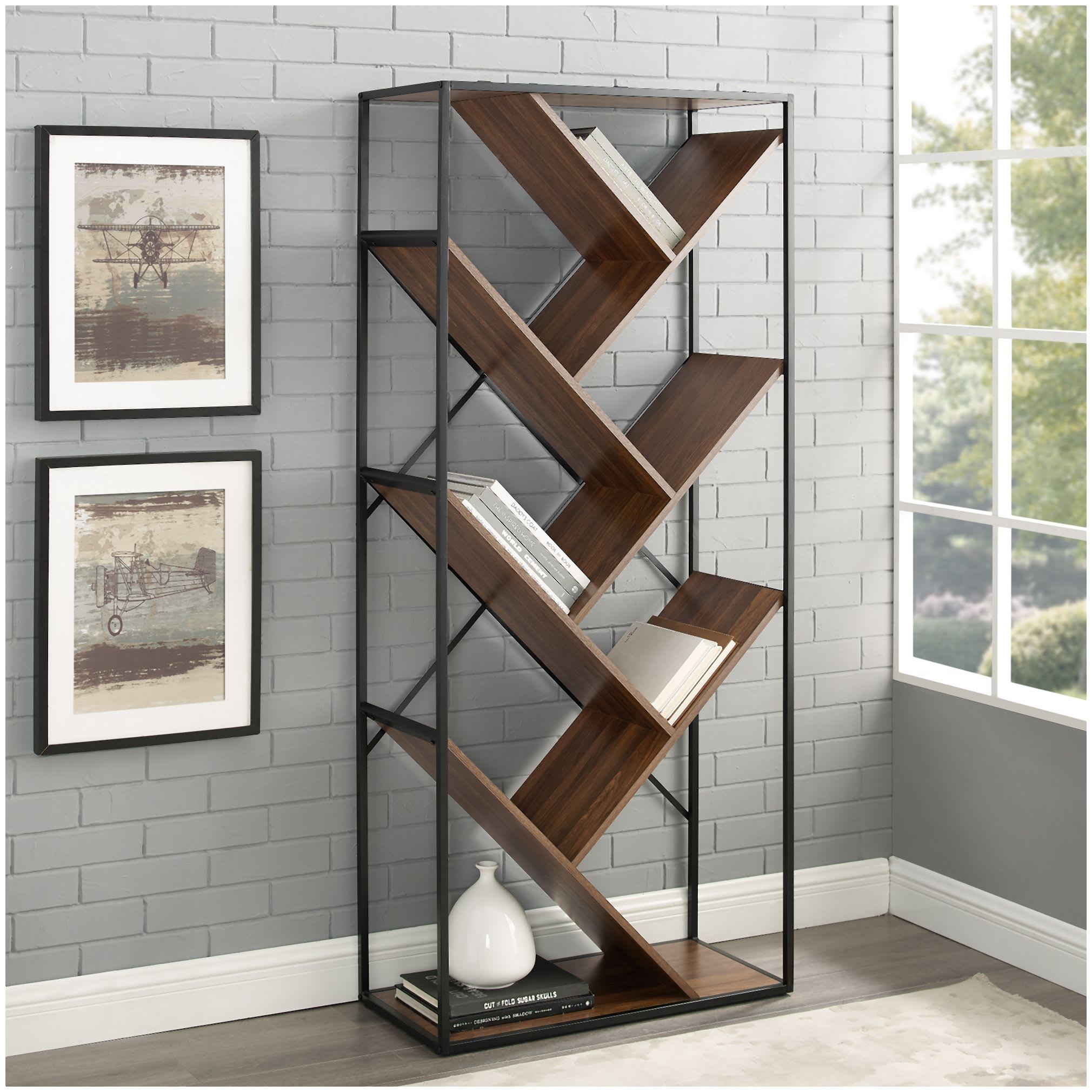 V shop shaped bookshelf