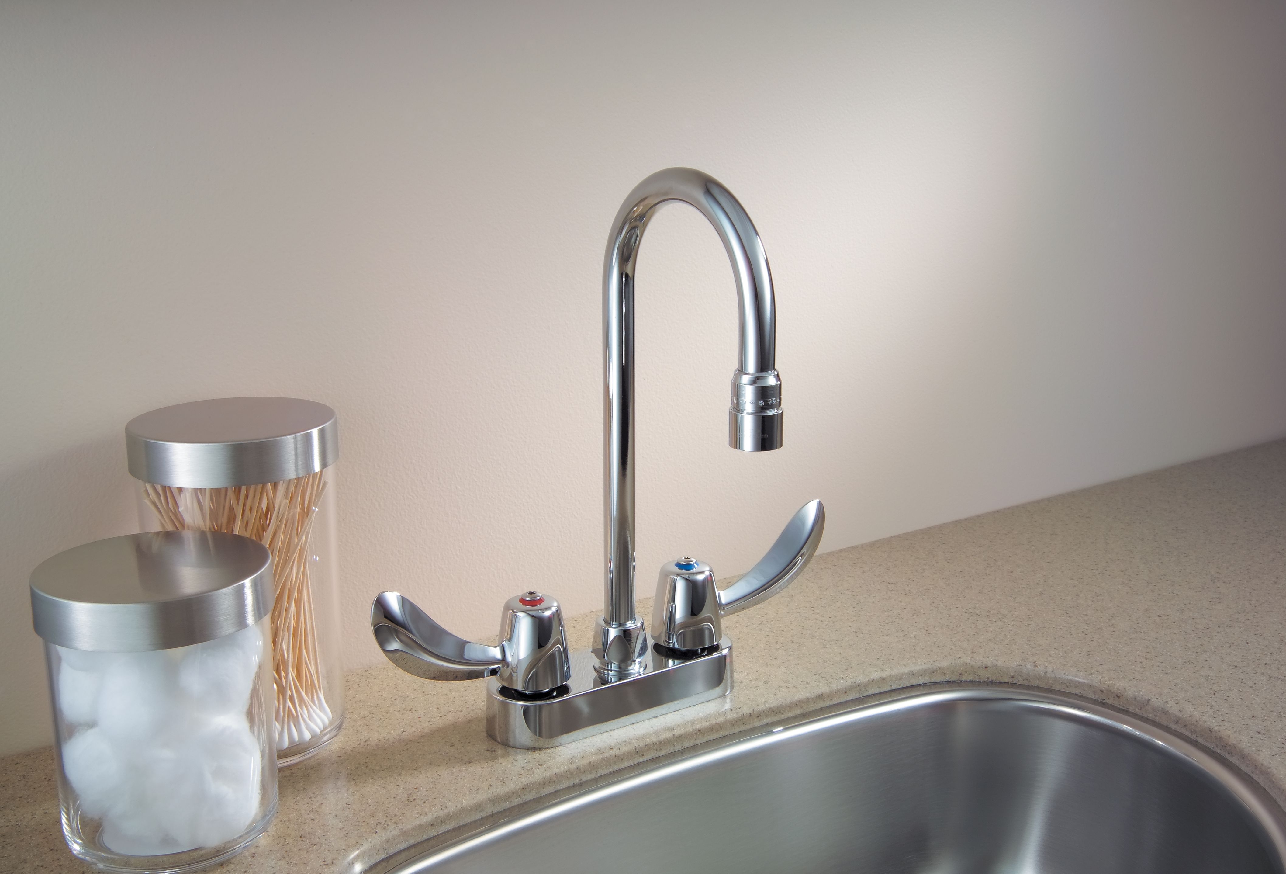 Delta 27C4832 Chrome Double Handle 1.5GPM Ceramic Disc Bathroom Faucet with Hooded Blade Handles 10-1/2" Gooseneck Spout and Vandal Resistant Aerator from ...