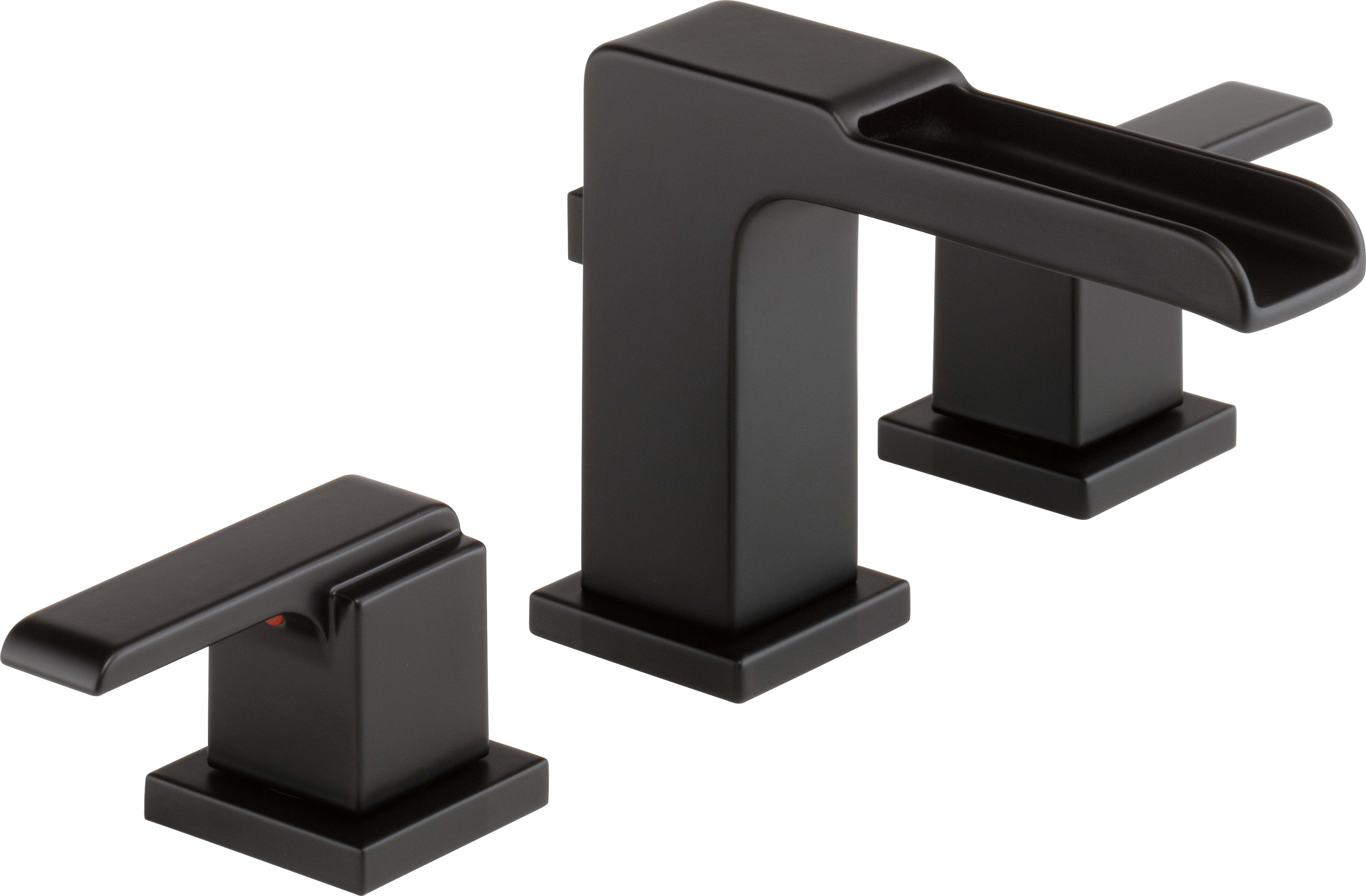 black widespread waterfall bathroom sink faucet