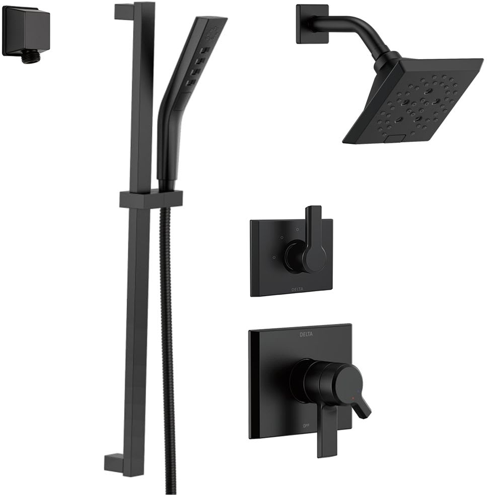 Delta DSS-Pivotal-1701-BL Matte Black Monitor 17 Series Dual Function  Pressure Balanced Shower System with Integrated Volume Control, Shower  Head, and Hand Shower - Includes Rough-In Valves 