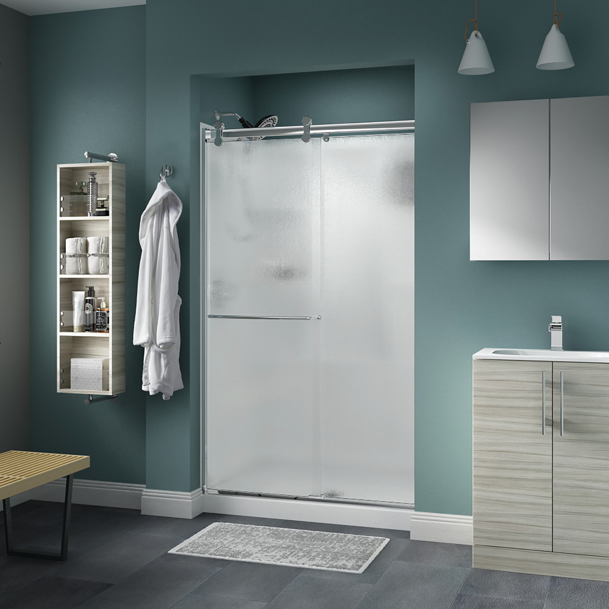 Delta Sd Chrome Classic 48 Wide Sliding Frameless Shower Door With Rain Glass Faucetdirect Com