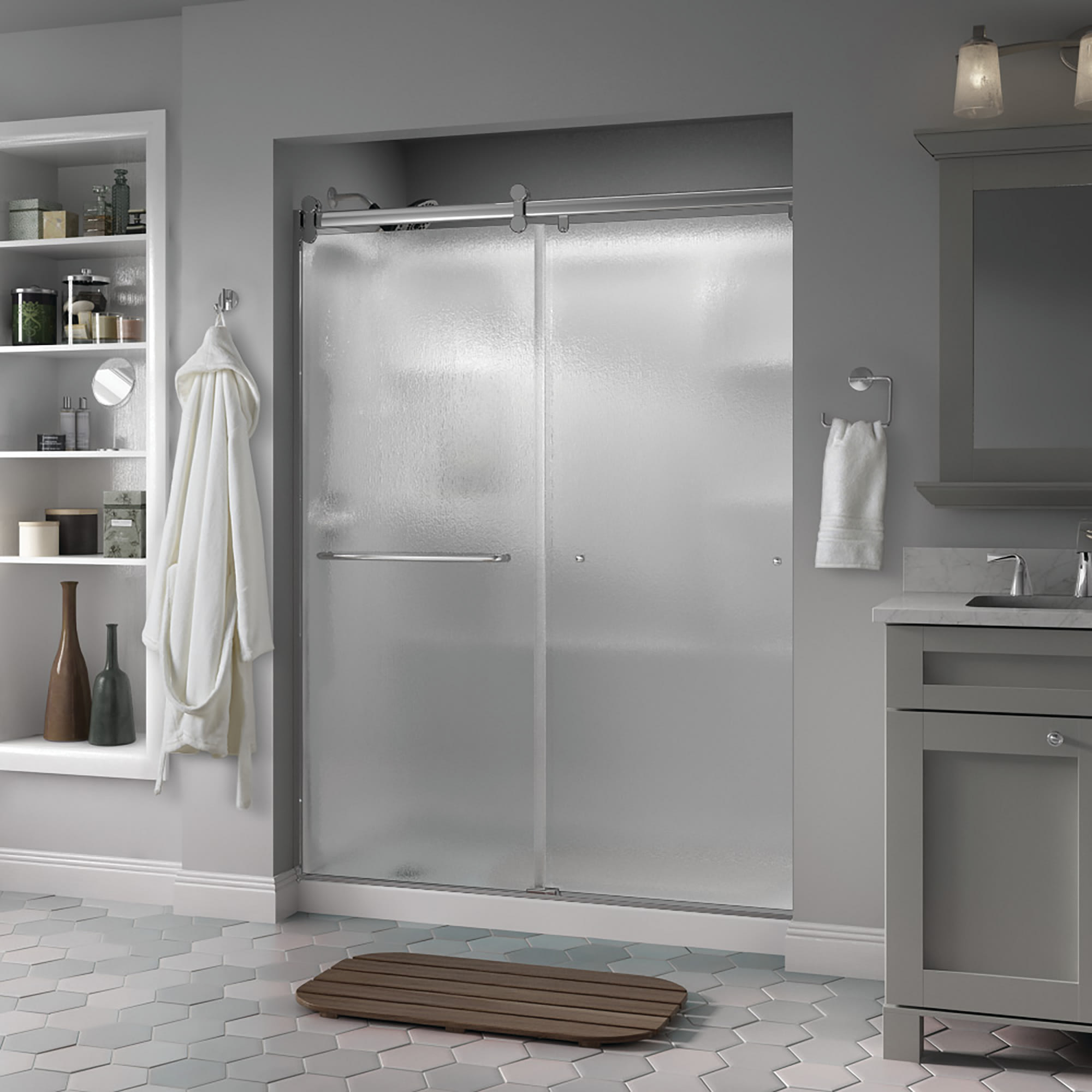 Delta Sd Chrome Classic 60 Wide Sliding Frameless Shower Door With Rain Glass Faucetdirect Com