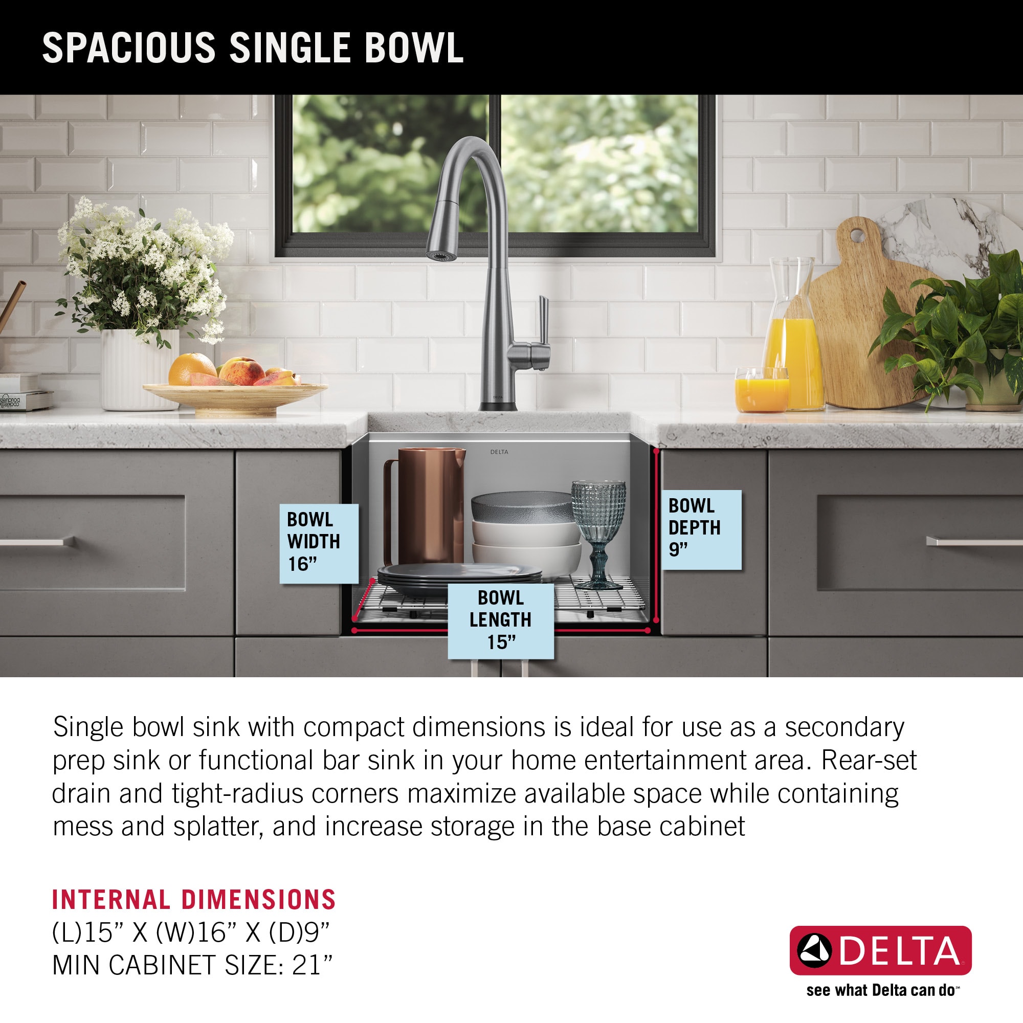 Delta 95B9031-17S-SS Stainless Steel Rivet 17” Workstation Bar/Prep Kitchen  Sink Undermount 16 Gauge Stainless Steel Single Bowl with WorkFlow Ledge  and Accessories
