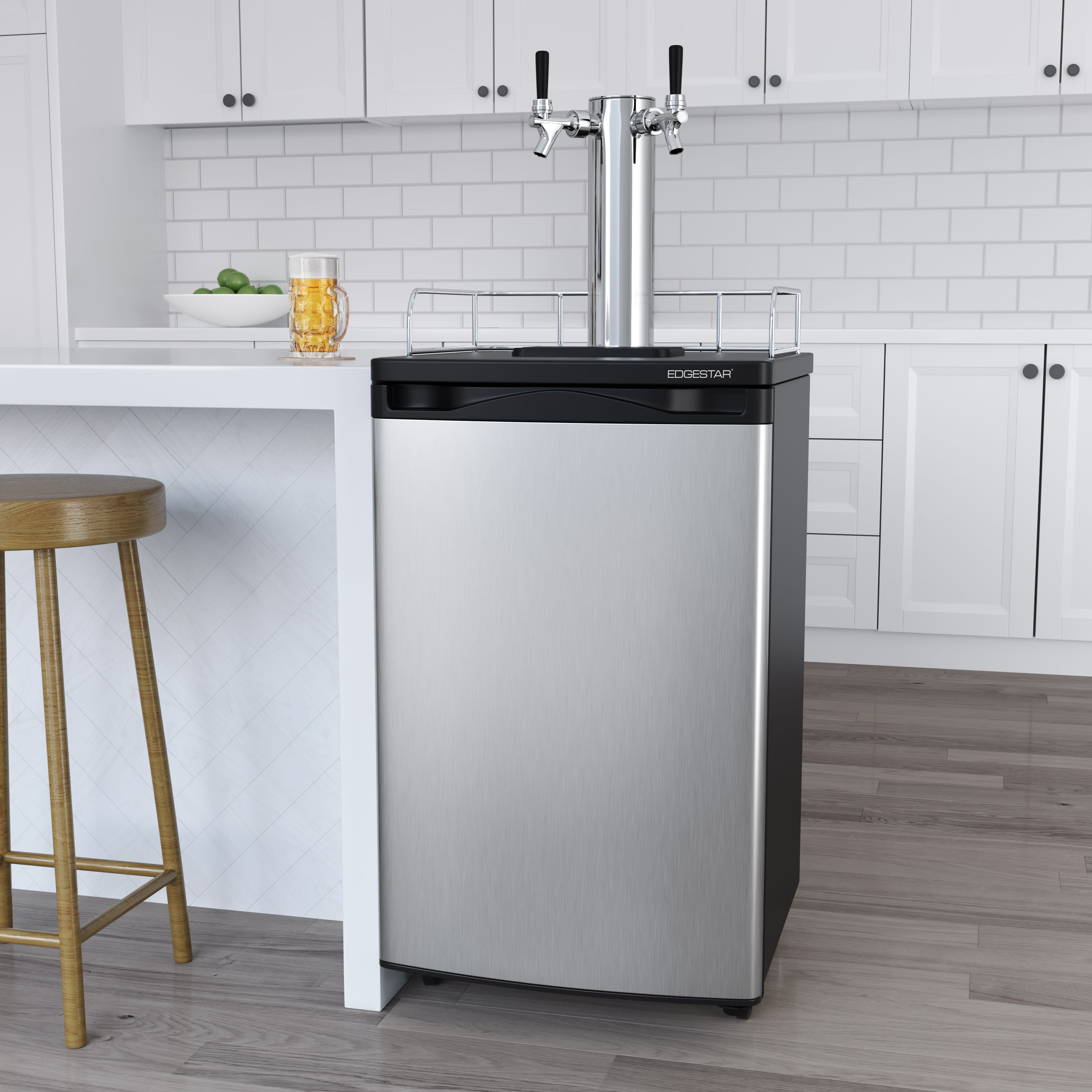 EdgeStar Full Size Stainless Steel Dual Tap Kegerator Keg Beer Cooler KC2000SSTWIN