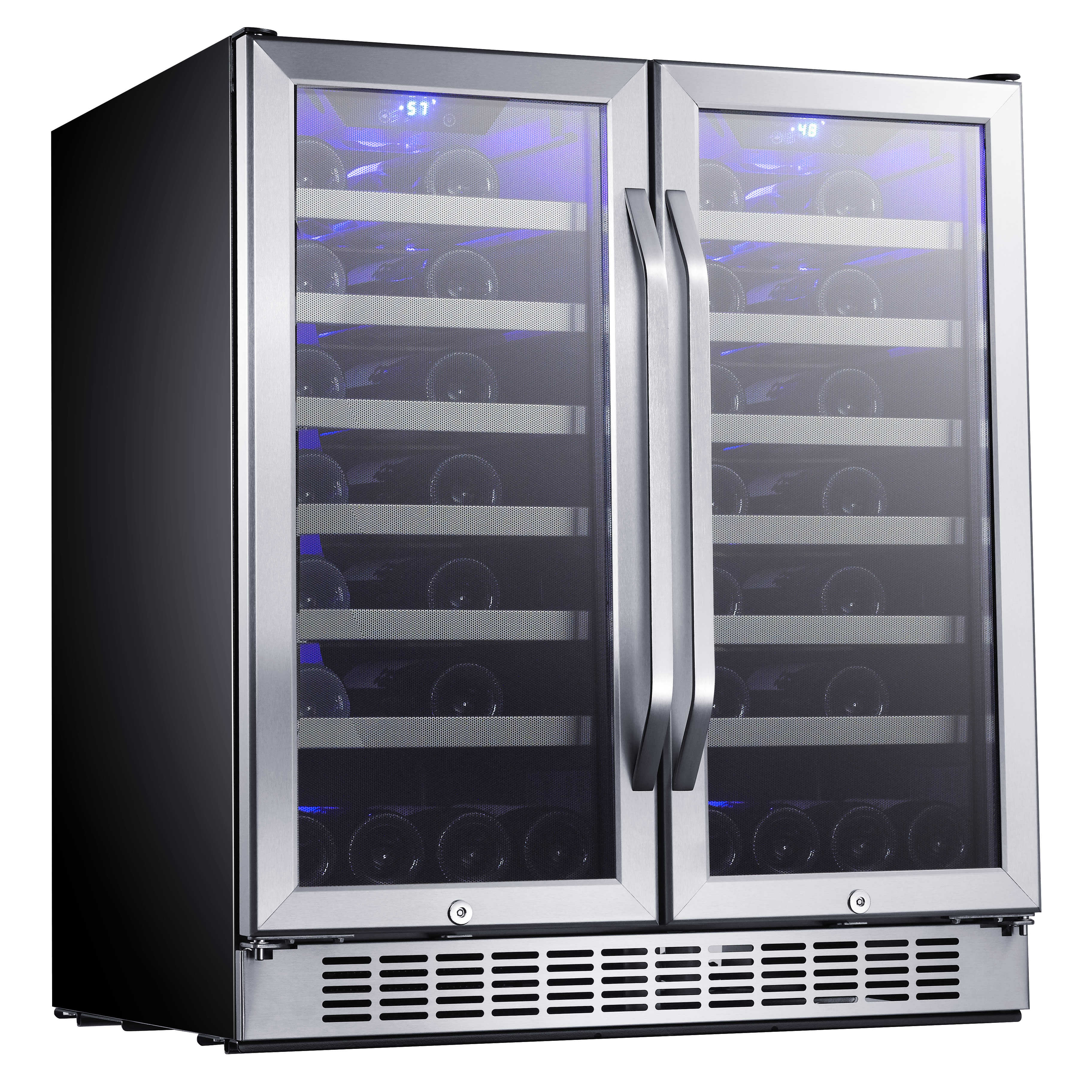Edgestar Cwr5631fd 30 Inch 56 Bottle Wine Cooler 56 Bottle 30 Built In French Door Dual Zone Wine Cooler