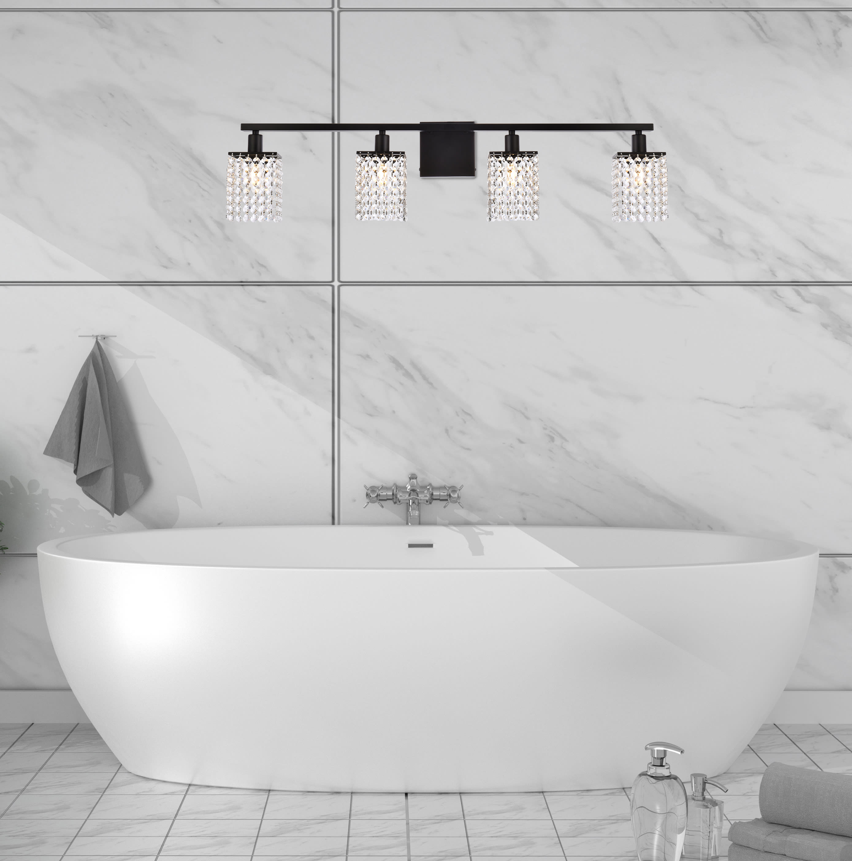 Elegant Lighting LD7012BK Black Phineas 4 Light 36