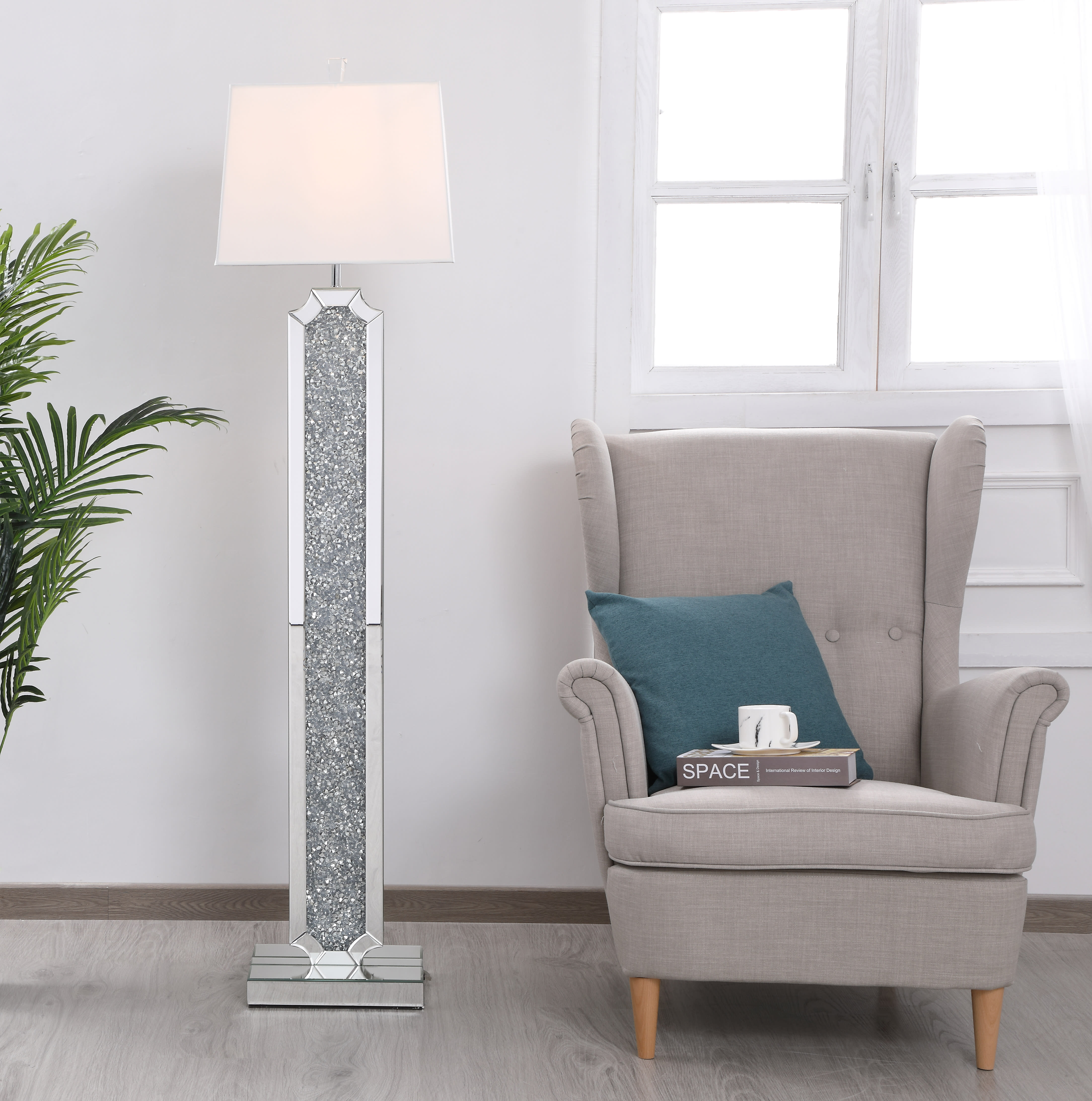 Elegant Lighting ML9352 Mirrored Sparkle 63 Mirrored Crystal floor Lamp LightingDirect
