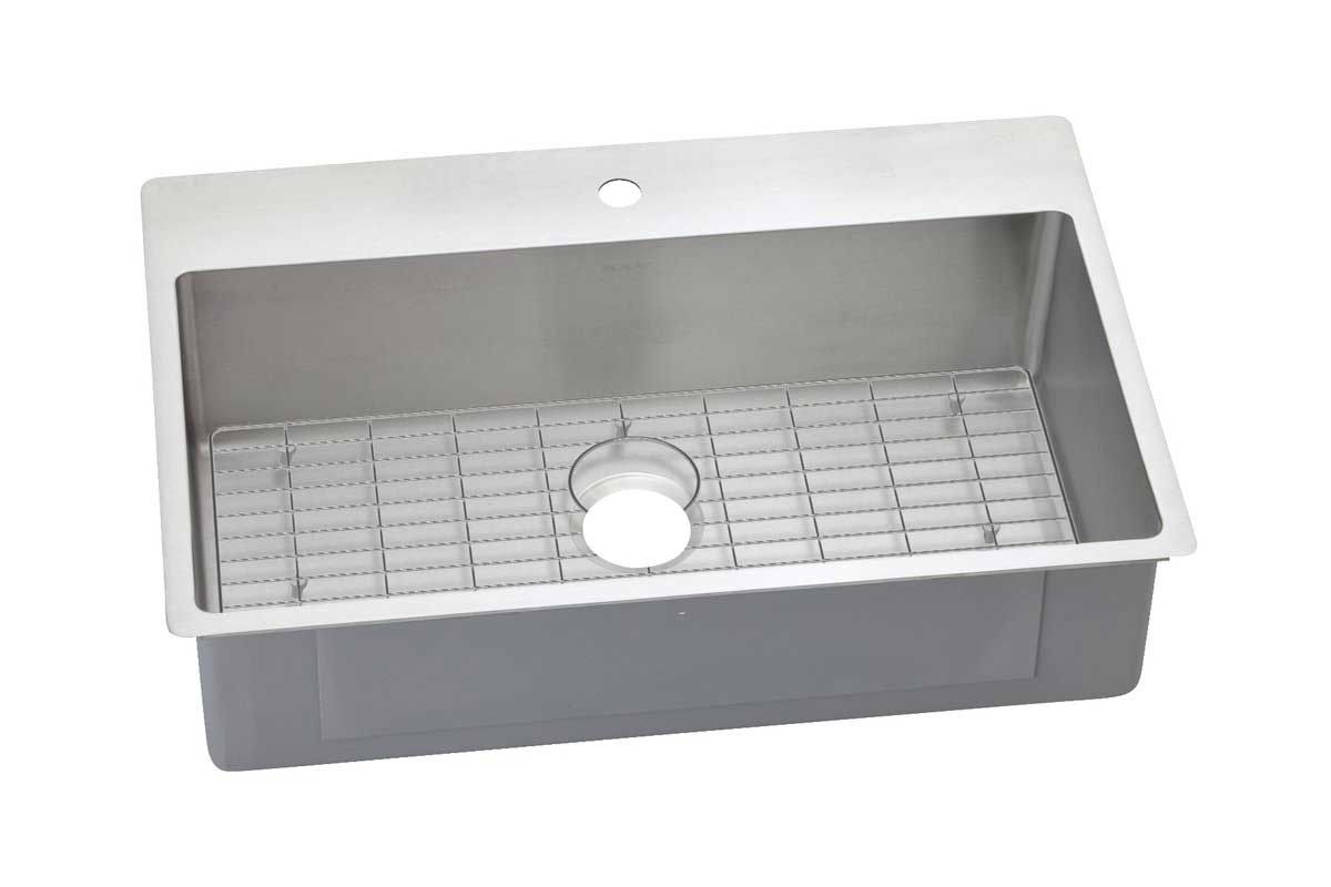Elkay Ectsrs33229bg1 1 Faucet Hole Crosstown 33 Single Basin Stainless Steel Kitchen Sink For Drop In Or Undermount Installations Basin Rack Included Faucet Com