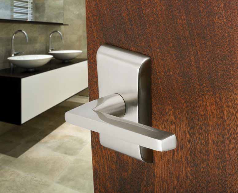 EMTEK Single Cylinder Two Point Lock with Matching Finish Helios Lever -  Choice of Left or Right Handing - Available in 7 Finishes - 5312HLOLHUS4 -  Left Handed (LH) - Satin Brass (US4) 