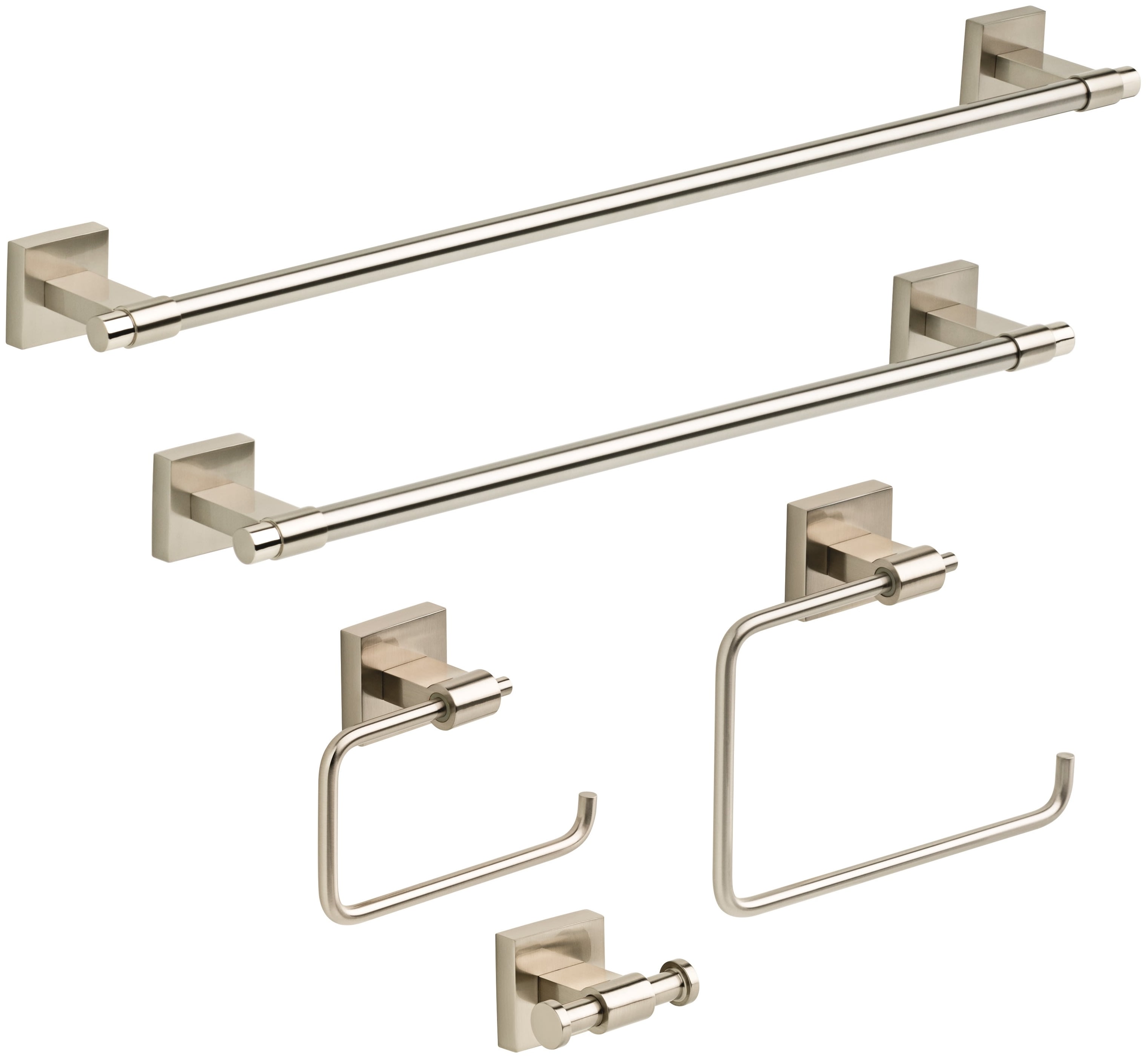 Franklin Brass MAX635-SN-KT Brushed Nickel Maxted 5 Piece Bathroom Package  with 24 and 18 Towel Bars, Towel Ring, Toilet Paper Holder and Robe Hook  