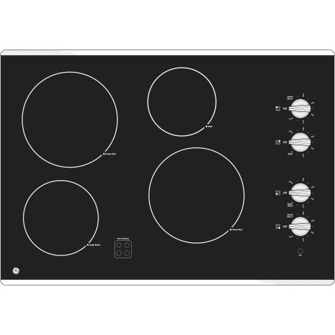 GE JP356WMWW 30 Smoothtop Electric Cooktop with 4 Ribbon Elements, 9/12  Dual Element, PowerBoil Burner, Melt Option and ADA Compliant: Black  Surface with White Accents