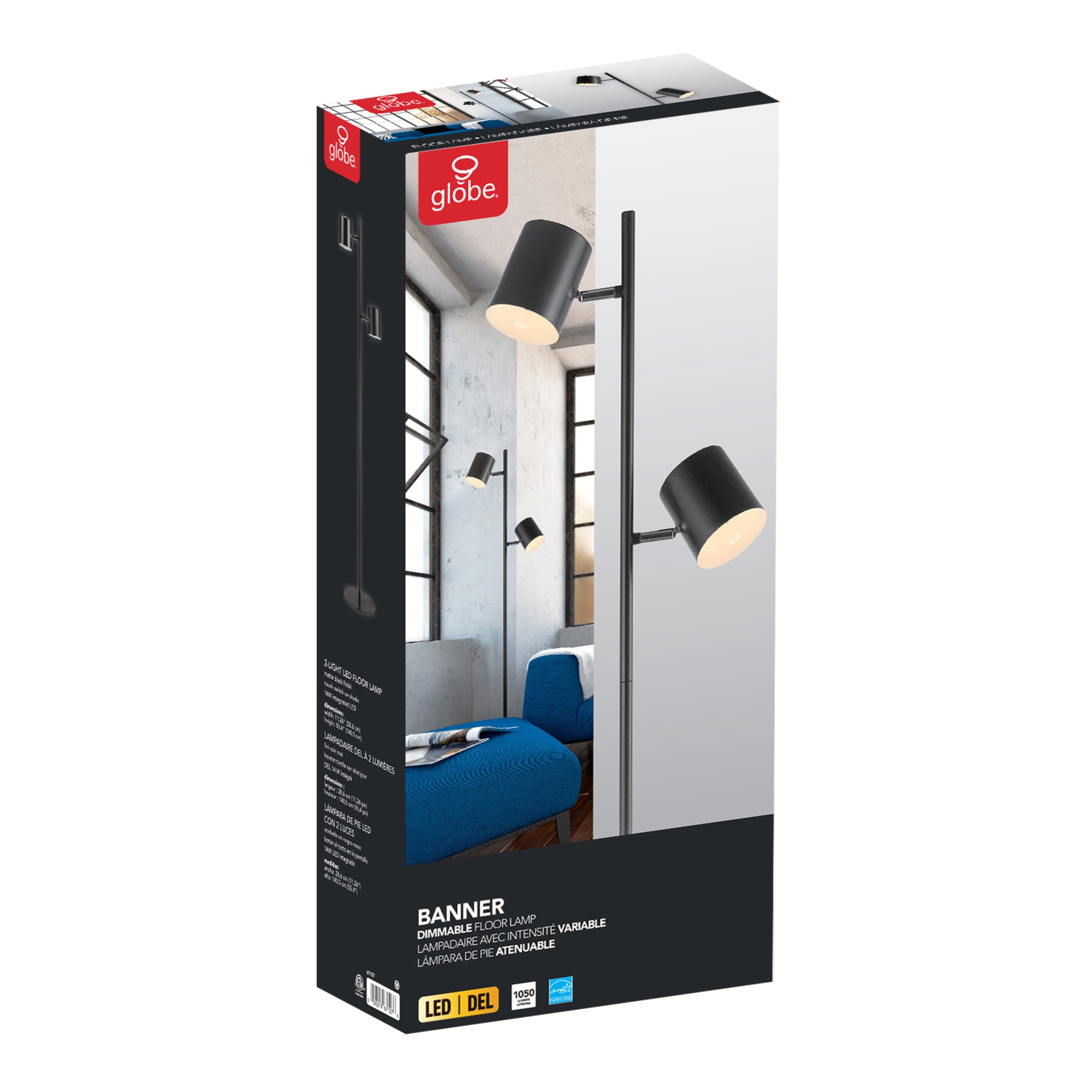 Globe Electric 67127 Matte Black Banner 2 Light 55