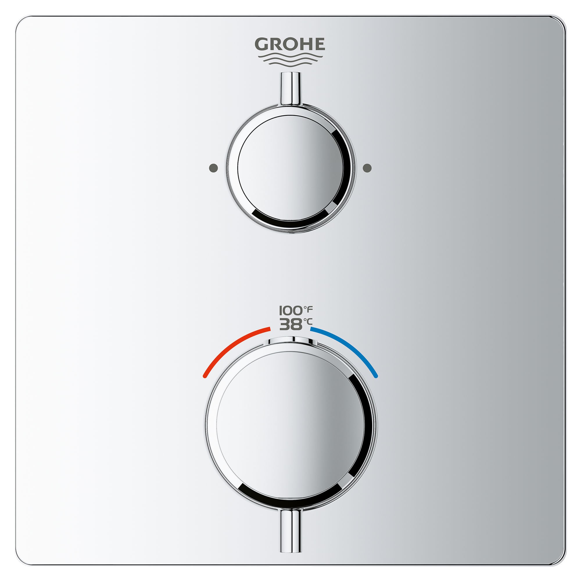 kant Post Goneryl Grohe 24111000 Starlight Chrome Grohtherm Dual Function Thermostatic Valve  Trim Only with Double Knob Handles, Integrated Diverter, and Volume Control  - Less Rough In - FaucetDirect.com