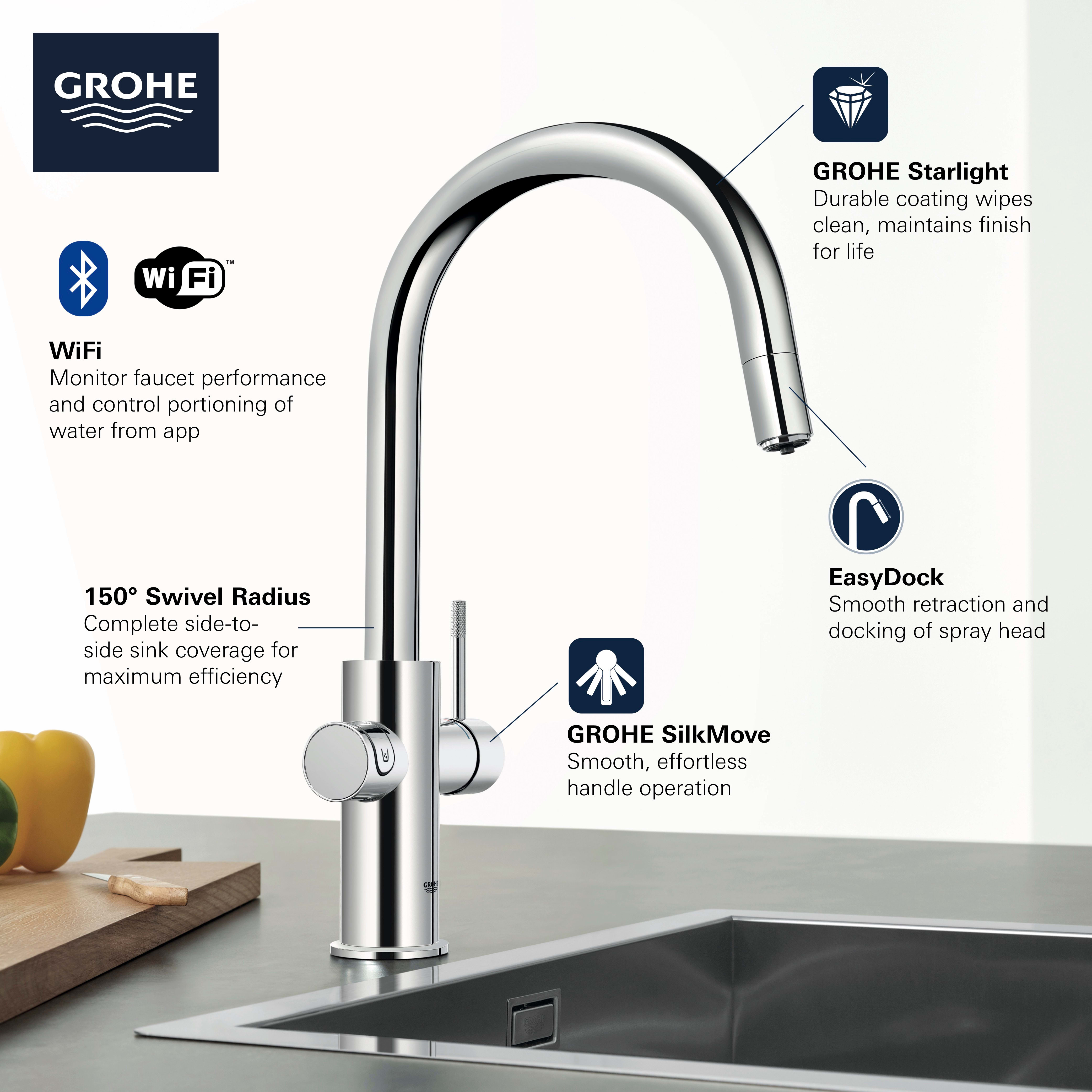 Grohe 31251DC2 SuperSteel Blue 2.0 1.75 GPM Single Hole Pull Out Kitchen  Faucet for Chilled and Sparkling Water 