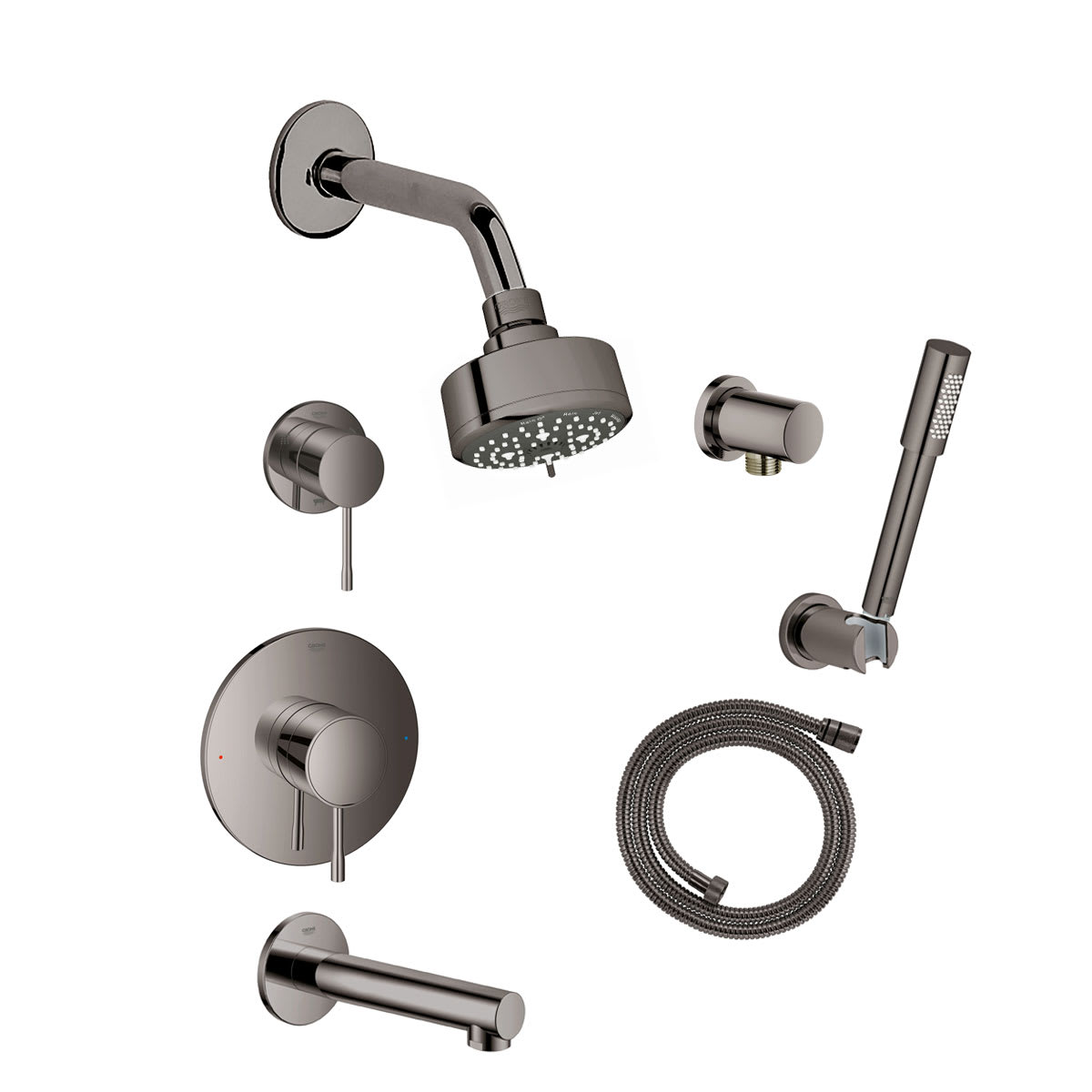 Wrak Paard Pence Grohe GSS-Essence-PB-5-A00 Hard Graphite Essence Pressure Balanced Shower  System with Shower Head, Hand Shower, Shower Arm, and Hose - Valves  Included - Faucet.com