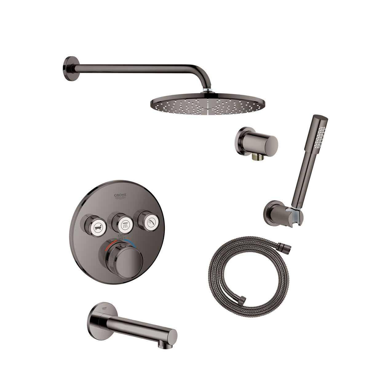 Grohe GSS-Grohtherm-CIR-20-GN0 Brushed Cool Sunrise Grohtherm Thermostatic  Shower System with Rain Shower Head, Hand Shower, Shower Arm, Hose, and Tub  Spout - Valve Included - Faucet.com