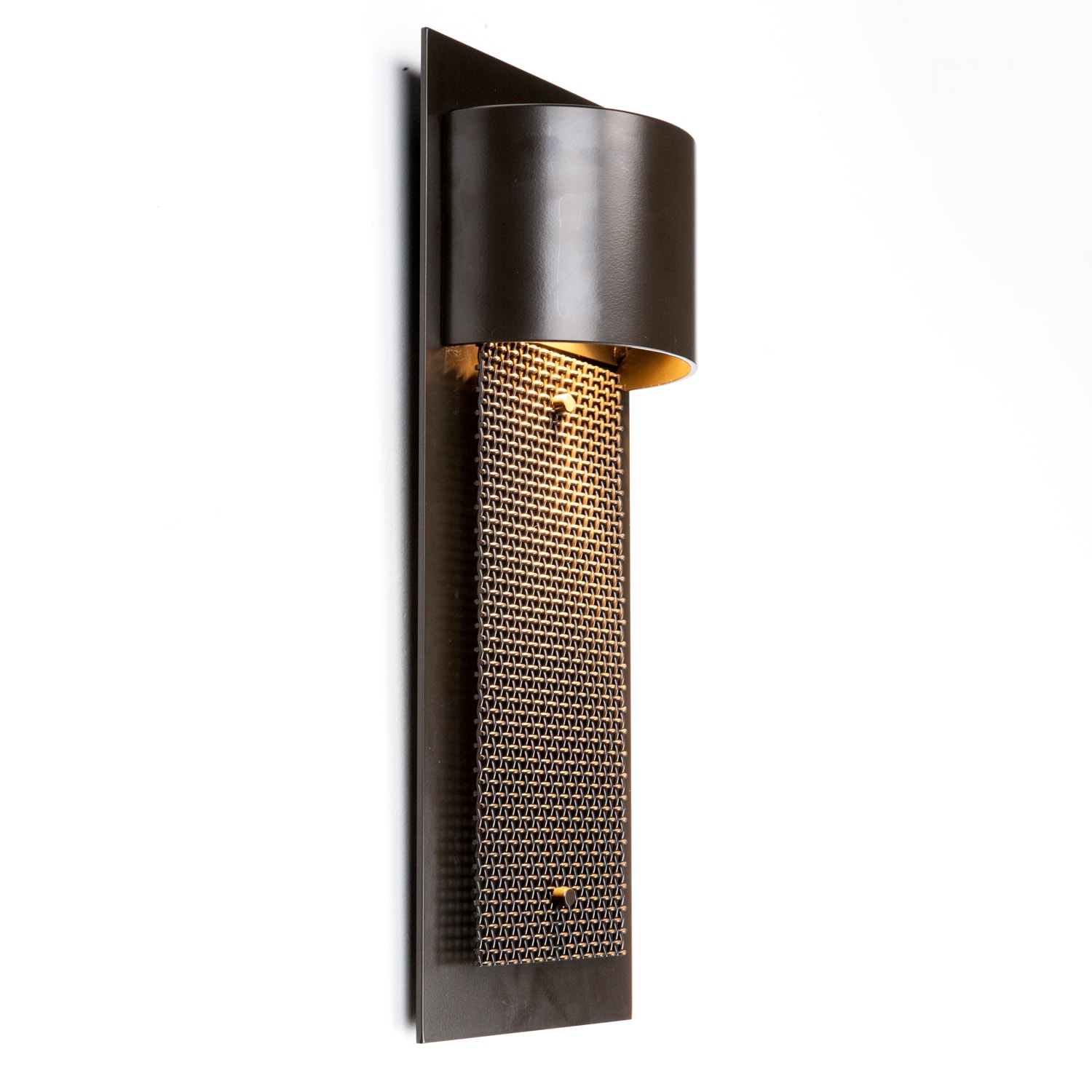 Hammerton Studio ODB0031-19-TB-M1P-G1 Textured Black Panel Cover Single  Light 19 Tall Outdoor ADA Compliant Wall Sconce - GU10 with Medium Mesh  Platina Metal Shade 