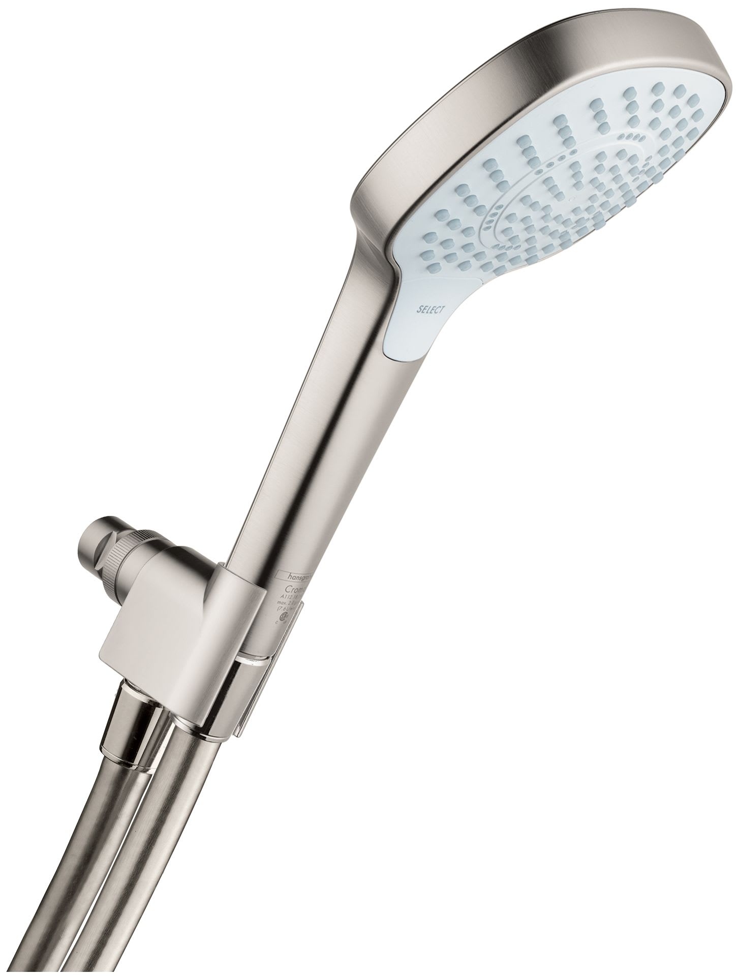 Eeuwigdurend Verbieden Seminarie Hansgrohe 04789820 Brushed Nickel Croma Select E 1.75 GPM Multi Function  Hand Shower Package with Select and QuickClean Technologies - Includes Hose  and Hand Shower Holder - FaucetDirect.com