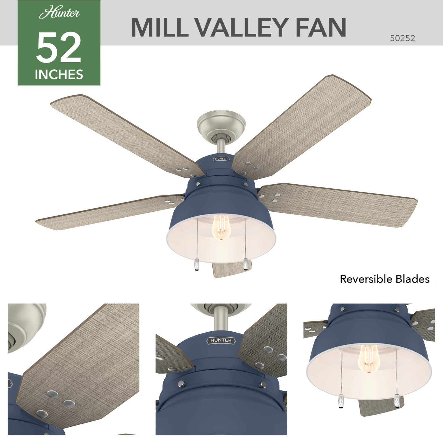 Hunter 59307 Matte Black Mill Valley 52 