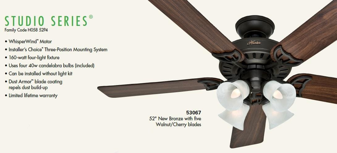 Hunter 53067 New Bronze 52 Indoor Ceiling Fan 5 Reversible