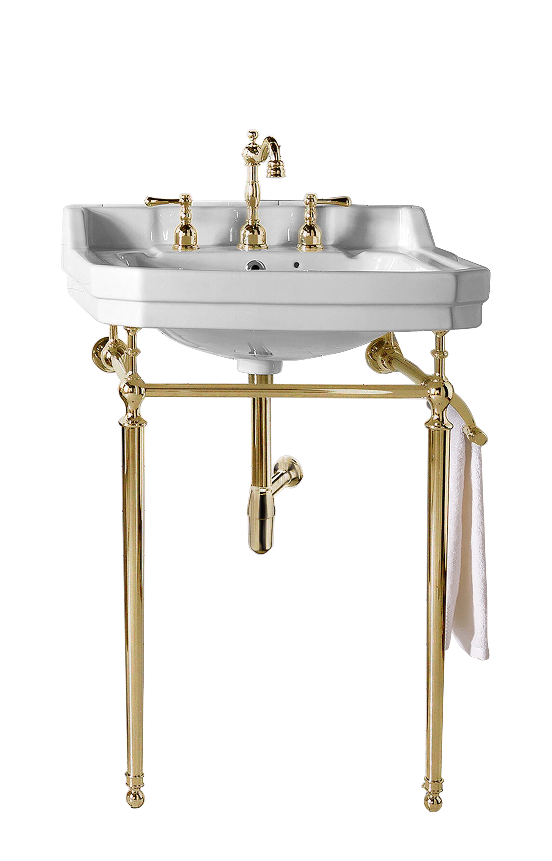 30 Cierra Console Sink with Brass Stand - Chrome in White | Vitreous China | Signature Hardware