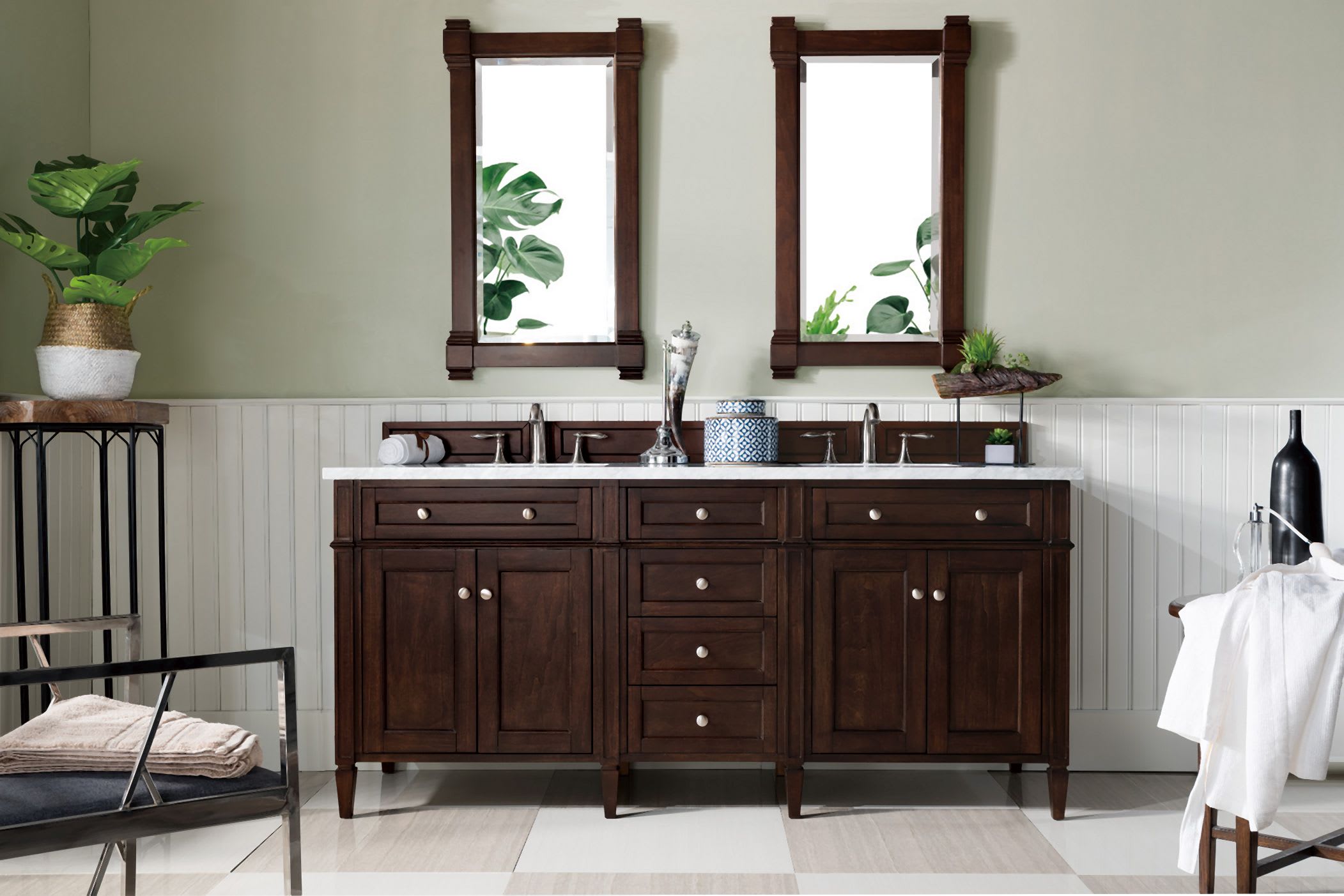 James Martin Vanities 825 V48 BW 3PBL De Soto 48" Single Basin Poplar Wood Vanity Set With 3cm Parisien Bleu Silestone Quartz Vanity Top, Rectangular Sink, USB Port And Electrical Outlet