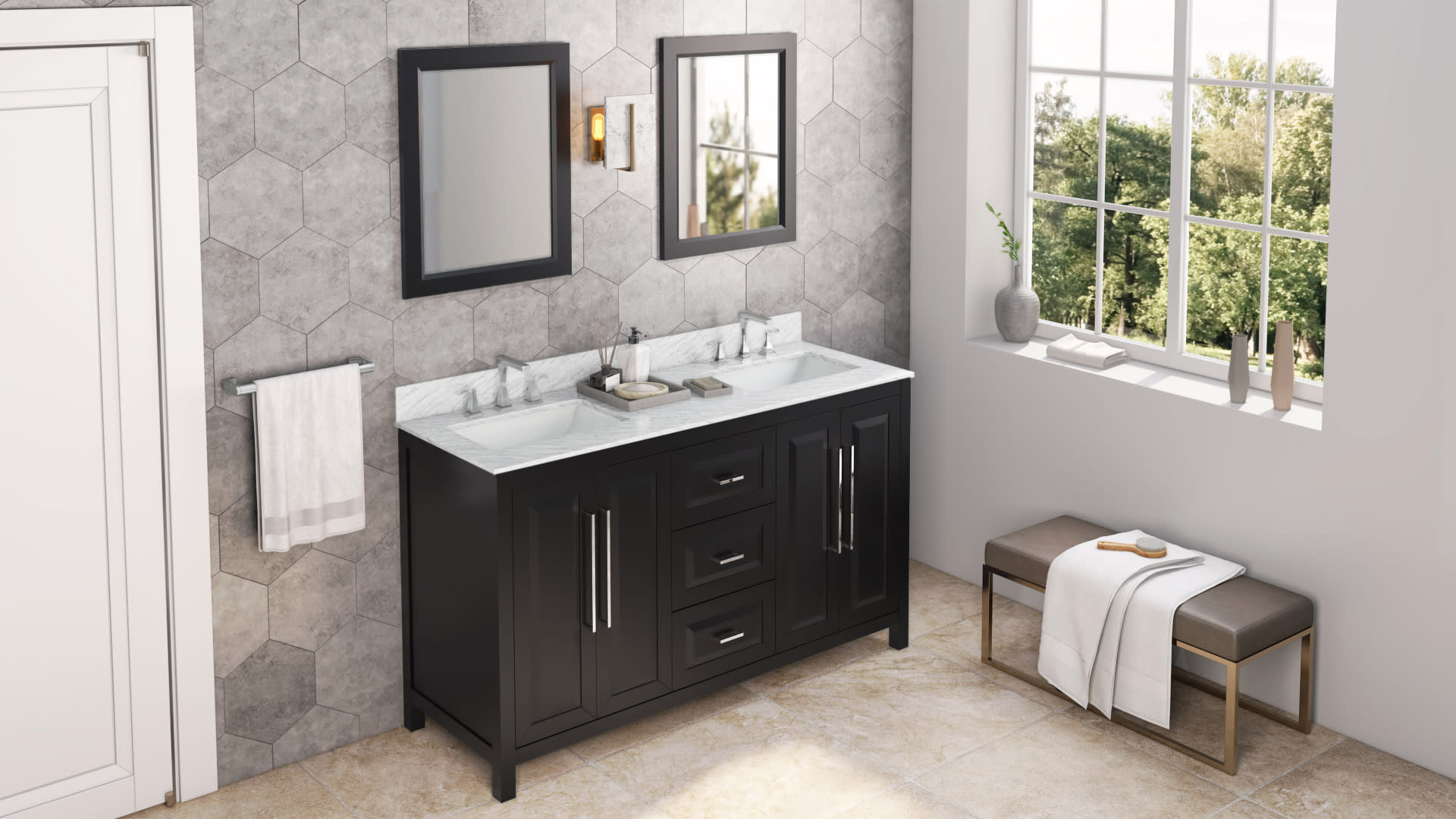 Free Jeffrey Cade Marble or for VKITCAD60GRCQR Vienna Top Double Hole Calacatta Sink Grey Vanity Backsplash Bath and Quartz - / Faucets Standing 3 Top Quartz 60\