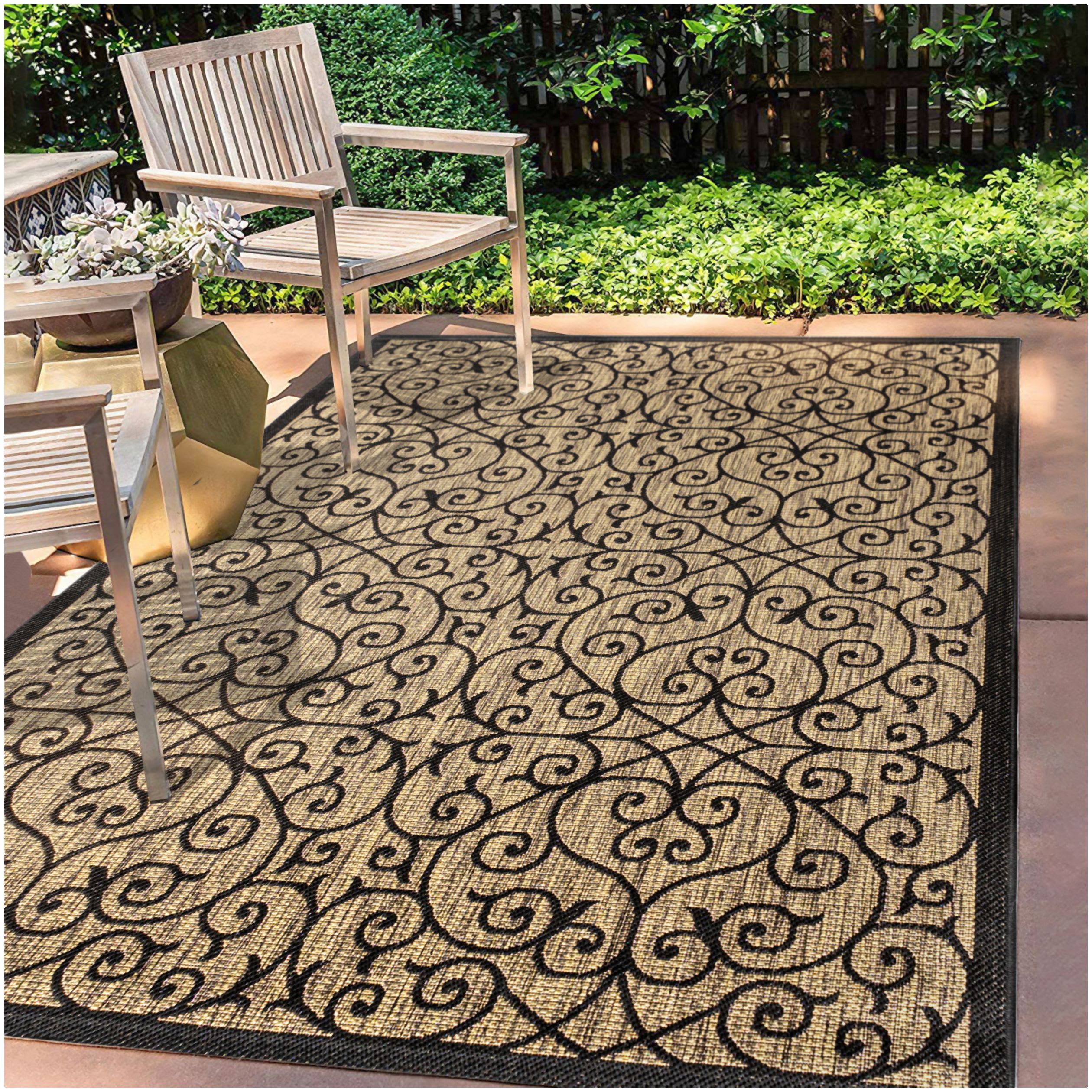 JONATHAN Y Santa Monica 2 x 8 Taupe/Espresso Indoor/Outdoor Border Coastal Runner  Rug in the Rugs department at