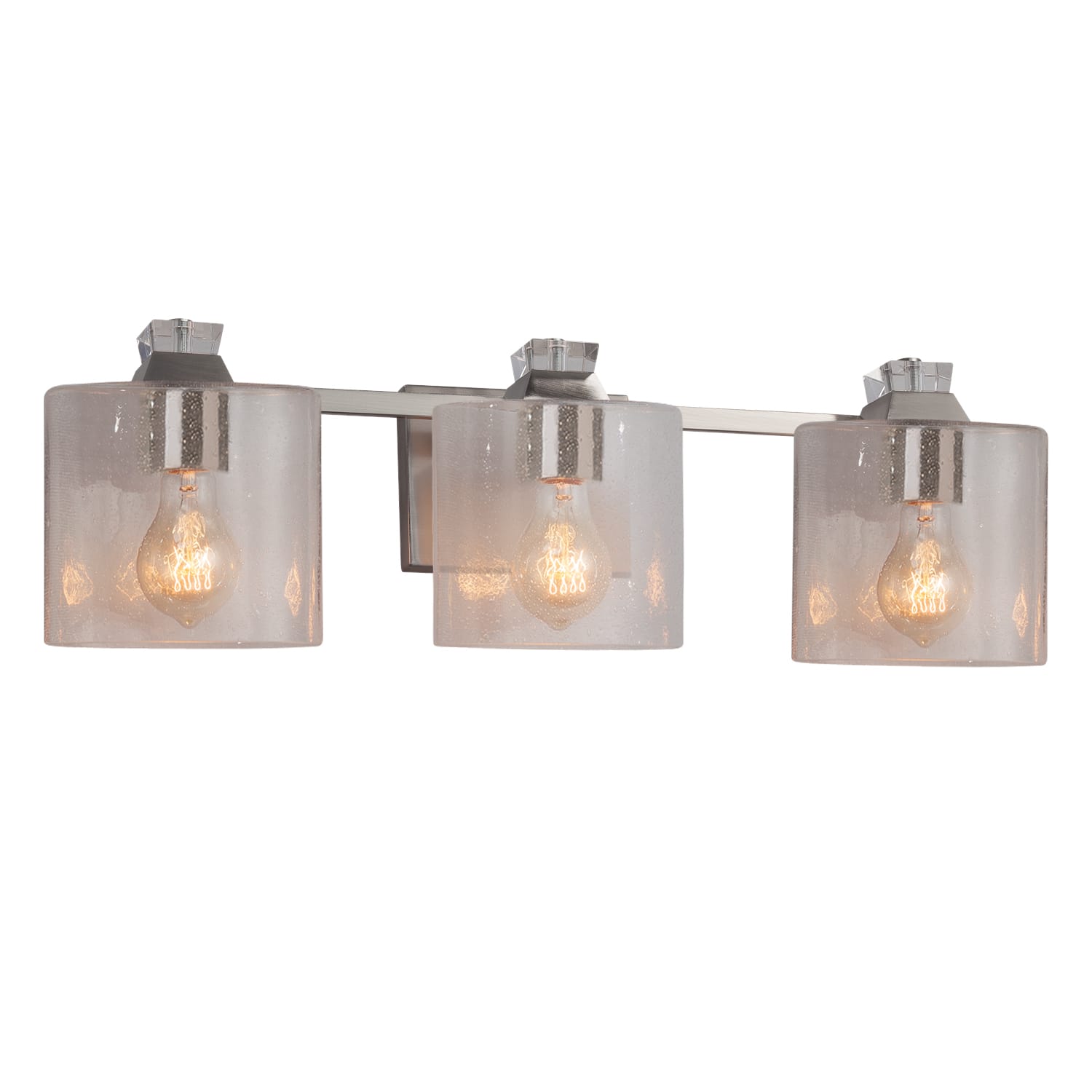 Justice Design Group FSN-8473-30-SEED-CROM Polished Chrome Fusion 3 Light  26" Wide Bathroom Vanity Light with Oval Seeded Glass Shades -  LightingDirect.com