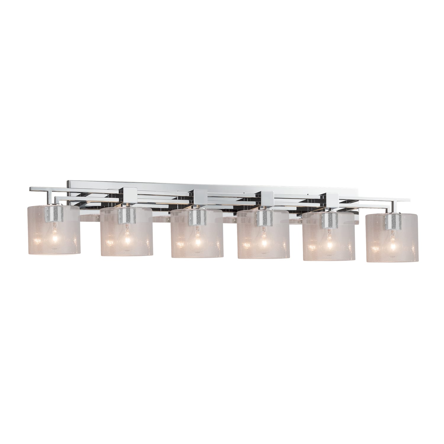 Justice Design Group FSN-8706-30-SEED-CROM Polished Chrome Fusion 6 Light  56" Wide Bathroom Vanity Light with Oval Seeded Glass Shades -  LightingDirect.com