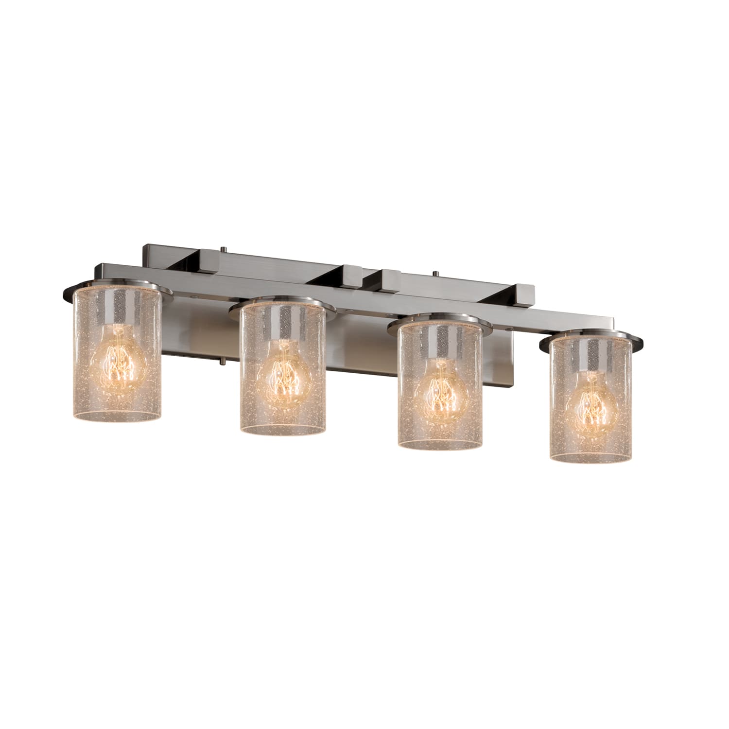 Justice Design Group FSN-8774-10-SEED-NCKL Brushed Nickel Fusion 4 Light  29" Wide Bathroom Vanity Light with Cylindrical Seeded Glass Shades -  FaucetDirect.com