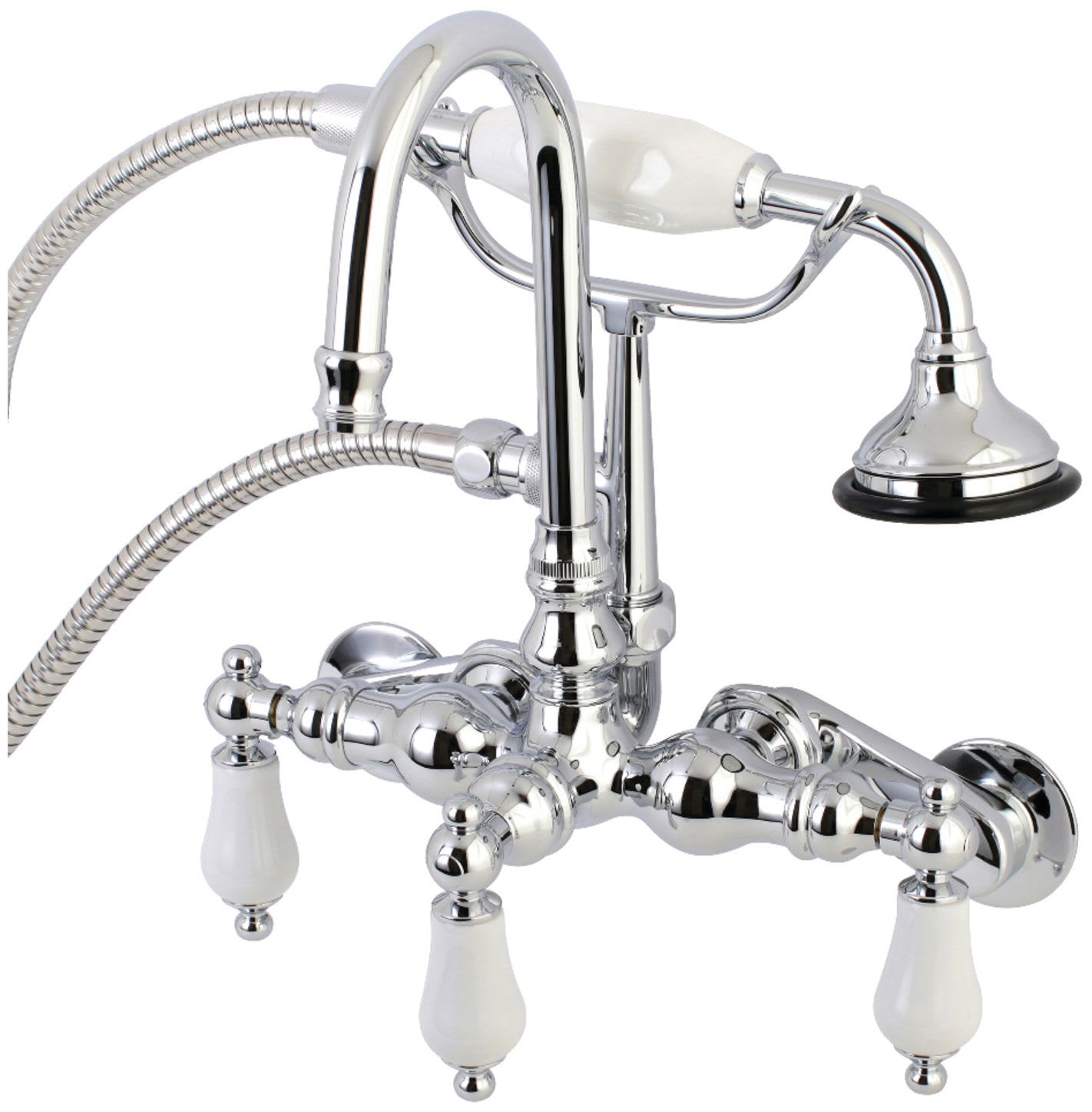 Polished Chrome Kingston Brass CC306T1 Vintage Clawfoot Faucet Hi-Rise Spt Wall Mount Porcelain Lever Handle 