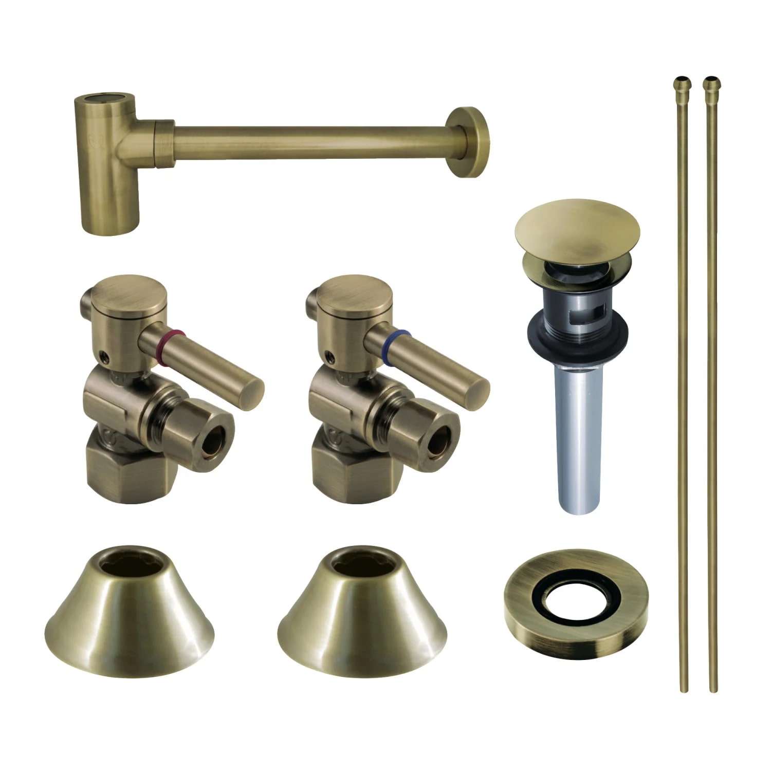 Kingston Brass CC43103DLVOKB30 Antique Brass Trimscape Sink Accessories and Parts Plumbing Sink Trim Kit with Bottle Trap and Overflow Drain - FaucetDirect.com