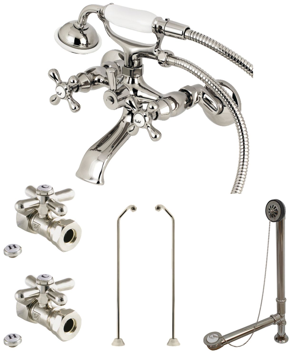 Kingston Brass Vintage Wall Mount Down Spout Clawfoot Tub and Shower Package; Oil Rubbed Bronze