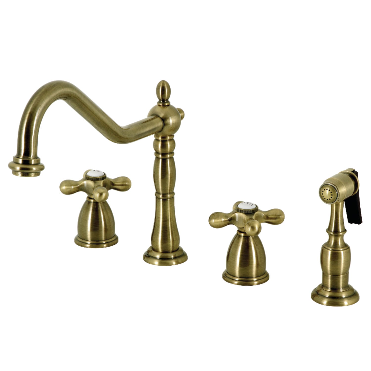 Kingston Brass KB1793AXBS Antique Brass Heritage 1.8 GPM Widespread Kitchen  Faucet Includes Side Spray