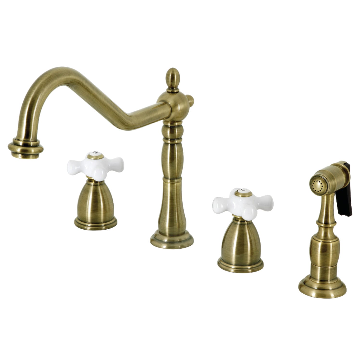 Kingston Brass KB1793PXBS Antique Brass Heritage 1.8 GPM Widespread Kitchen  Faucet Includes Side Spray