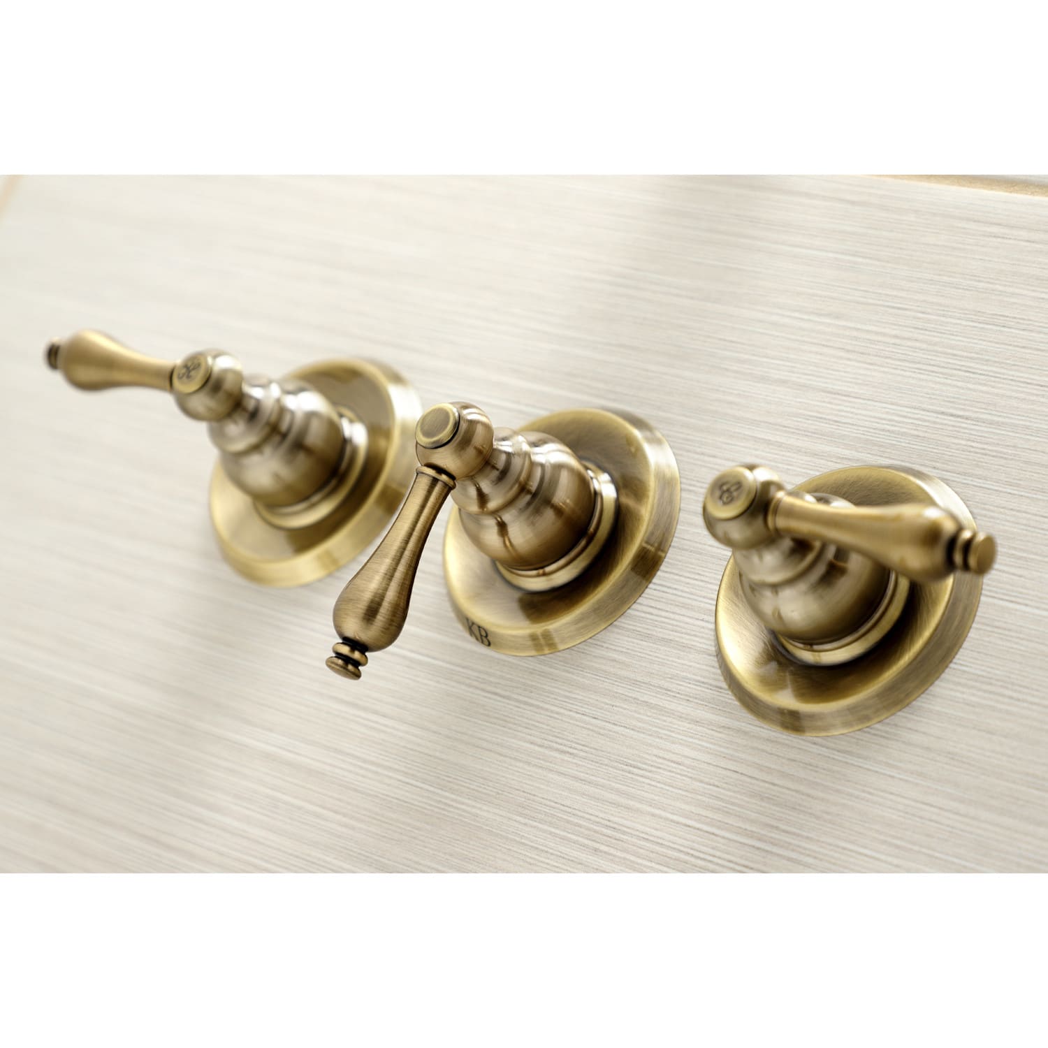 Polished Brass Kingston Brass KB232AL Tub and Shower Faucet with 3-Lever Handle
