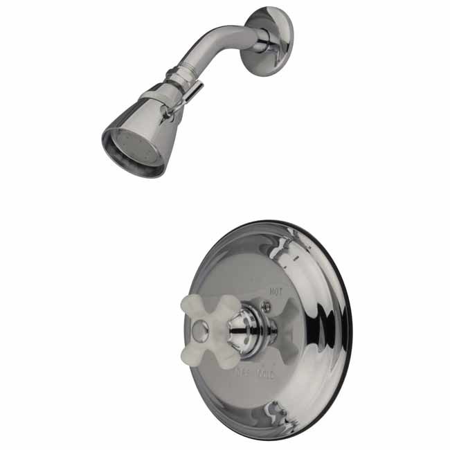 Kingston Brass KB3632PXSO Polished Brass Vintage Shower Trim with Single  Function Shower Head and Porcelain Cross Handle 