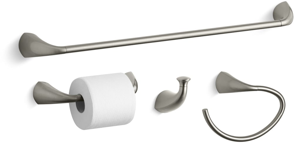 Kohler Alteo Better Accessory Pack 1 BN Vibrant Brushed Nickel Alteo 24 Towel Bar Towel Ring Single Robe Hook and Tissue Holder Faucet