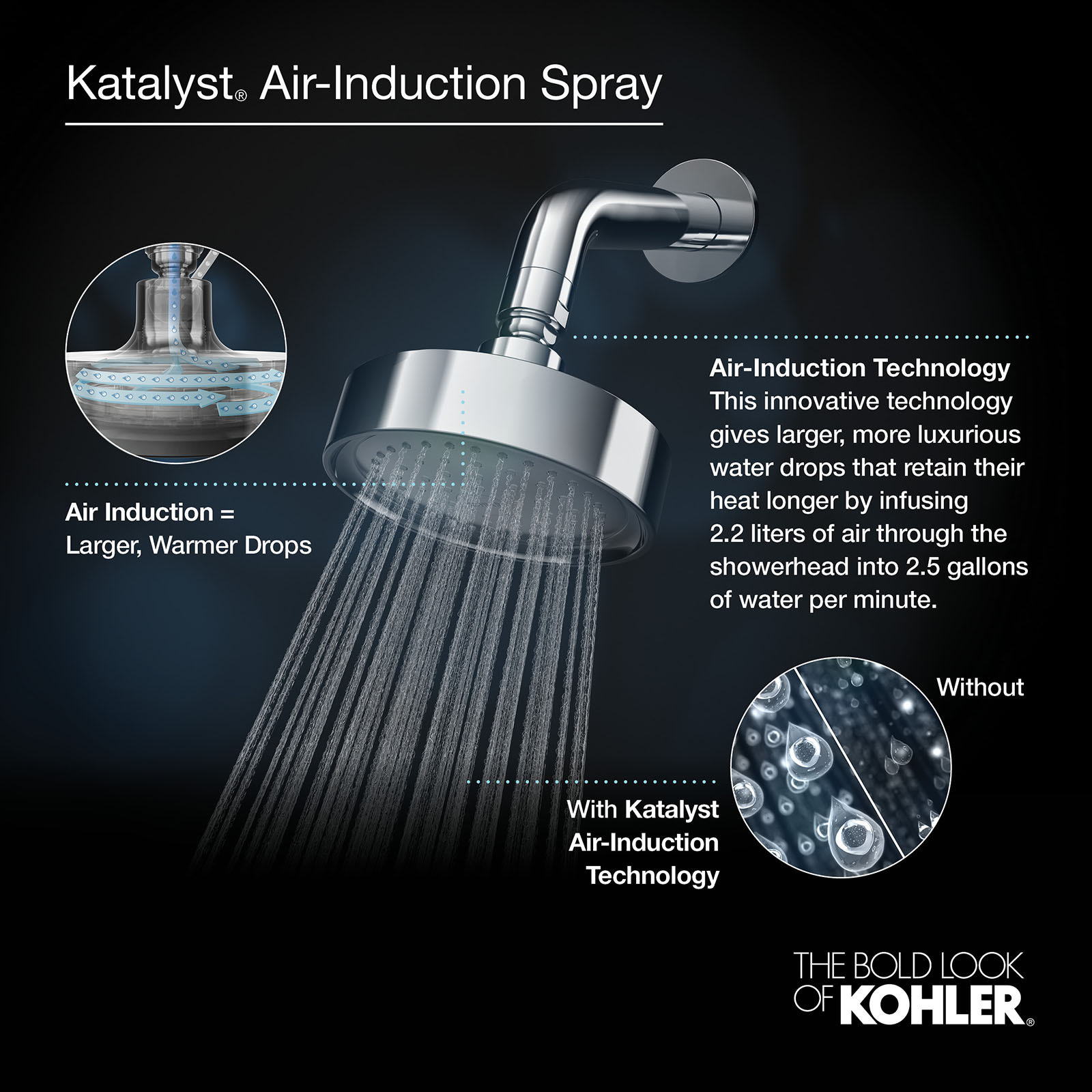 Polished Chrome KOHLER K-10590-Ak-cp Bancroft Single-Function Katalyst Showerhead 