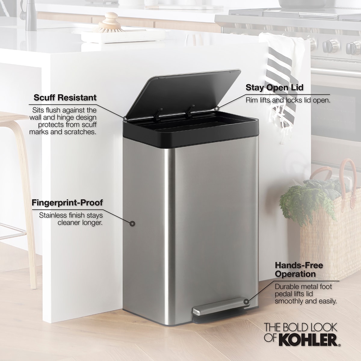 Stainless Steel Dual Kitchen Trash Can with Foot Pedal