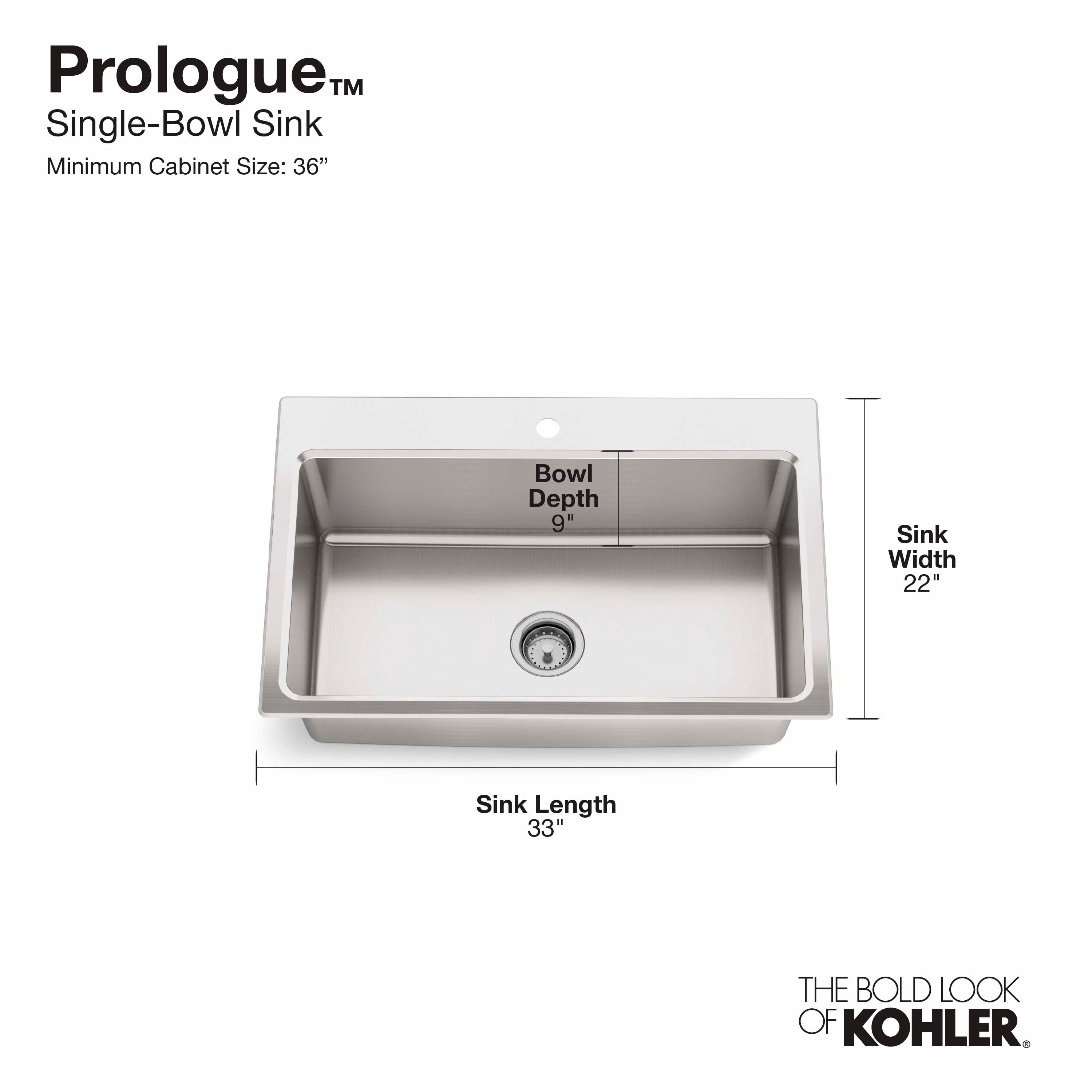 KOHLER Prologue Dual-mount 33-in x 22-in Stainless Steel Single Bowl 2-Hole  Workstation Kitchen Sink with Drainboard in the Kitchen Sinks department at