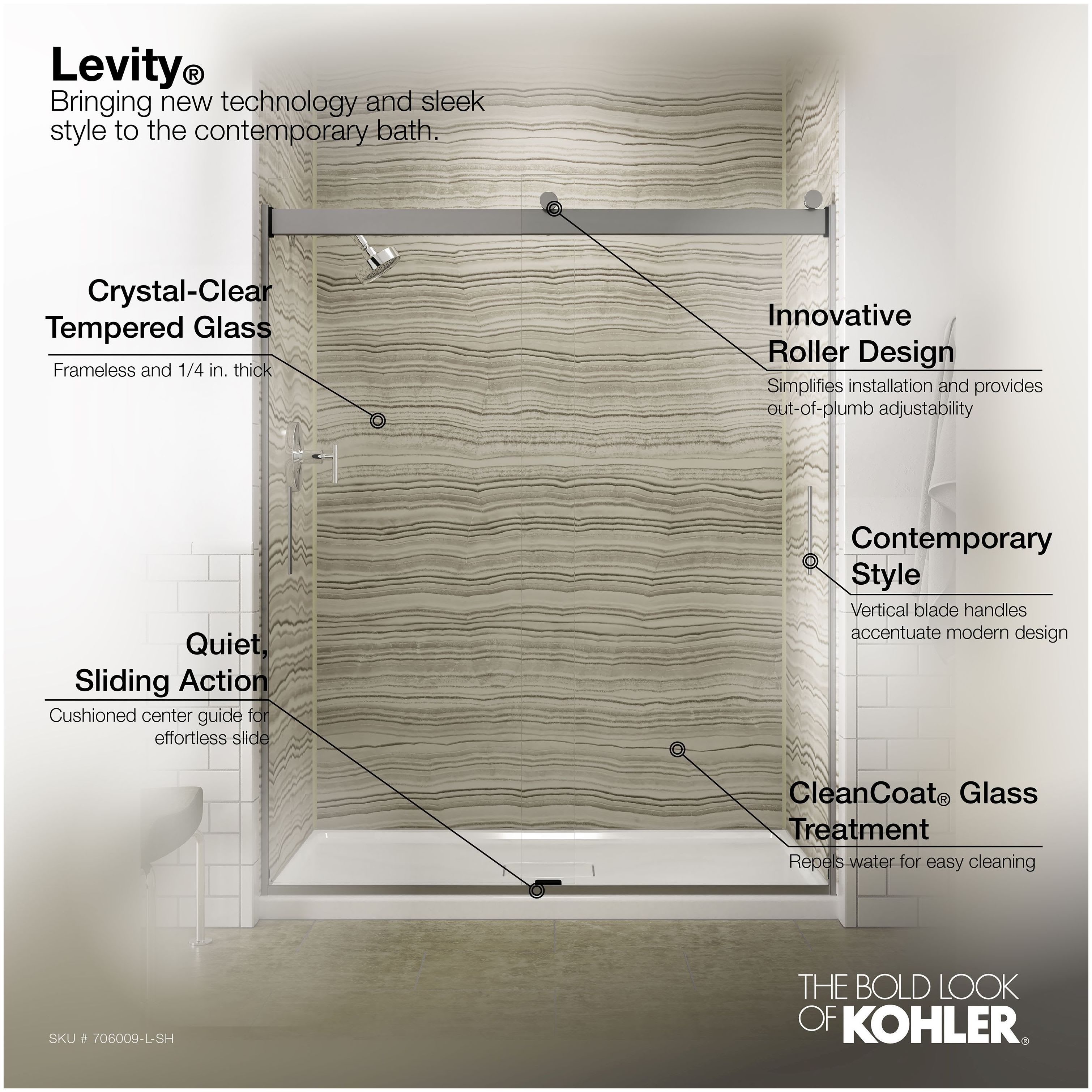 KOHLER Cursiva 4448 W X 78 H Sliding Frameless Shower Door, 47 OFF