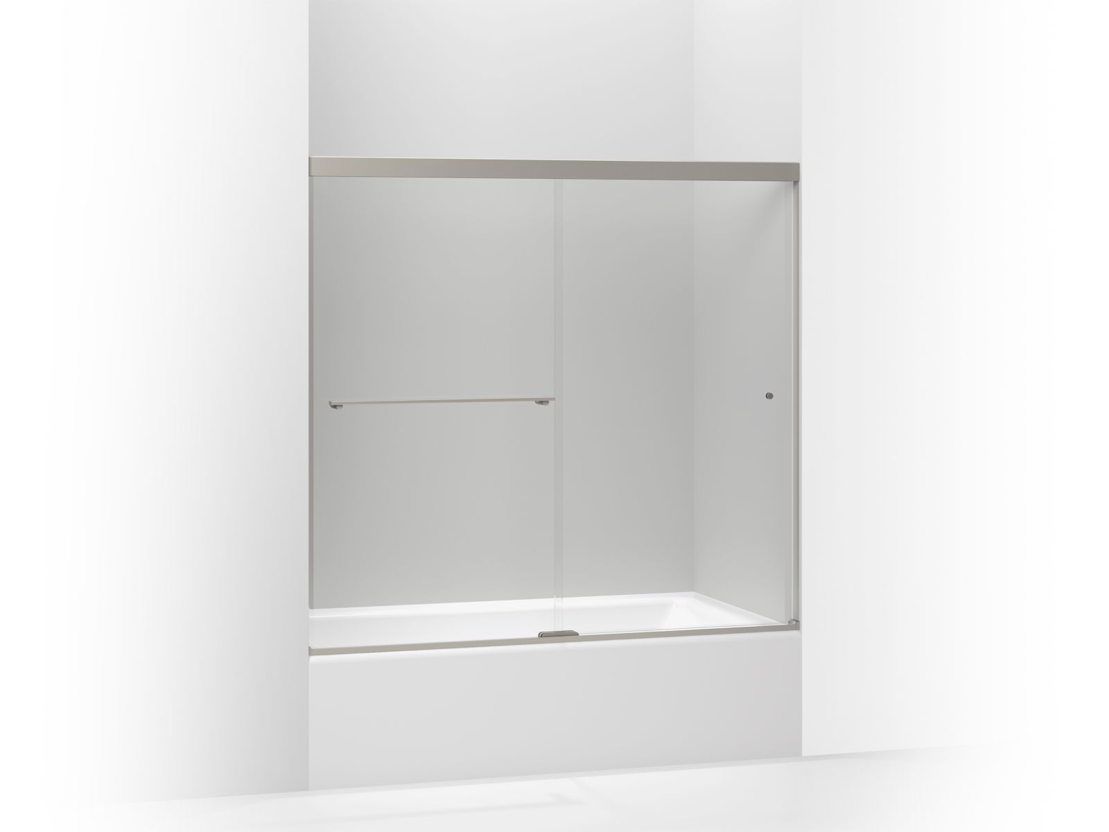 Kohler K 707000 L Bnk Anodized Brushed Nickel Revel Frameless Kohler K 707000 L Bnk Anodized Brushed Nickel Revel Frameless Sliding 55 1 2 X 59 5 8 Shower Door With 4 Clear Glass Reversible Opening And Cleancoat