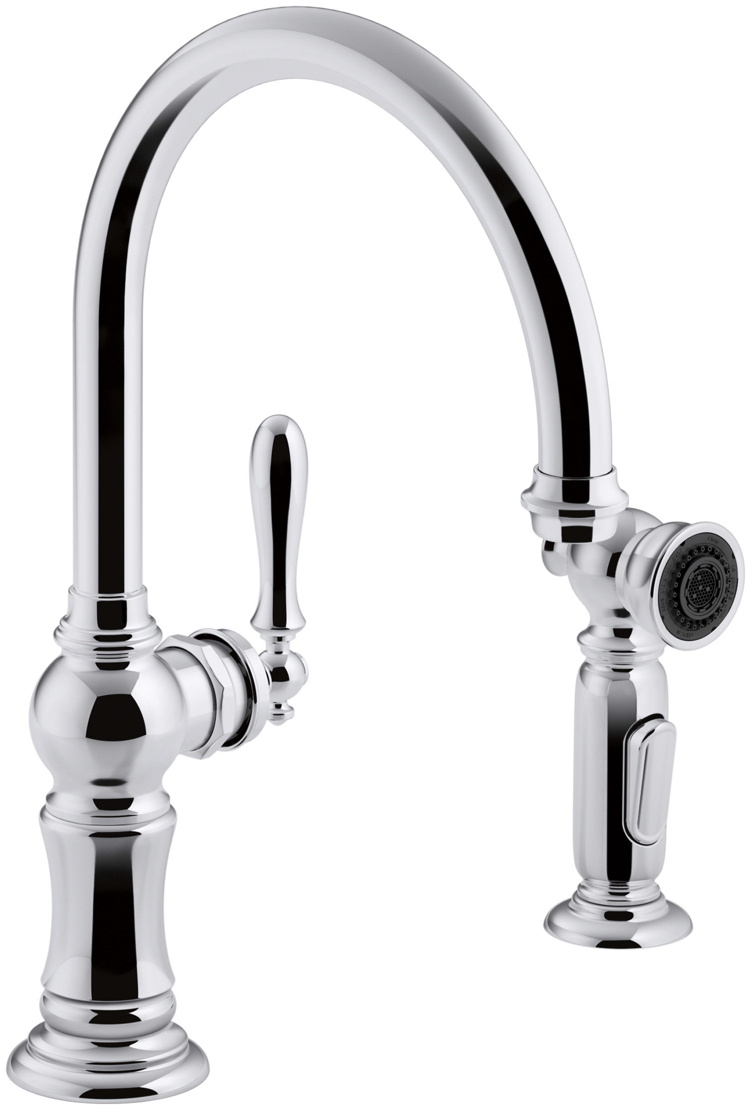 KOHLER Artifacts Single-Handle Kitchen Faucet with Swing Spout and Side Sprayer in Polished Chrome