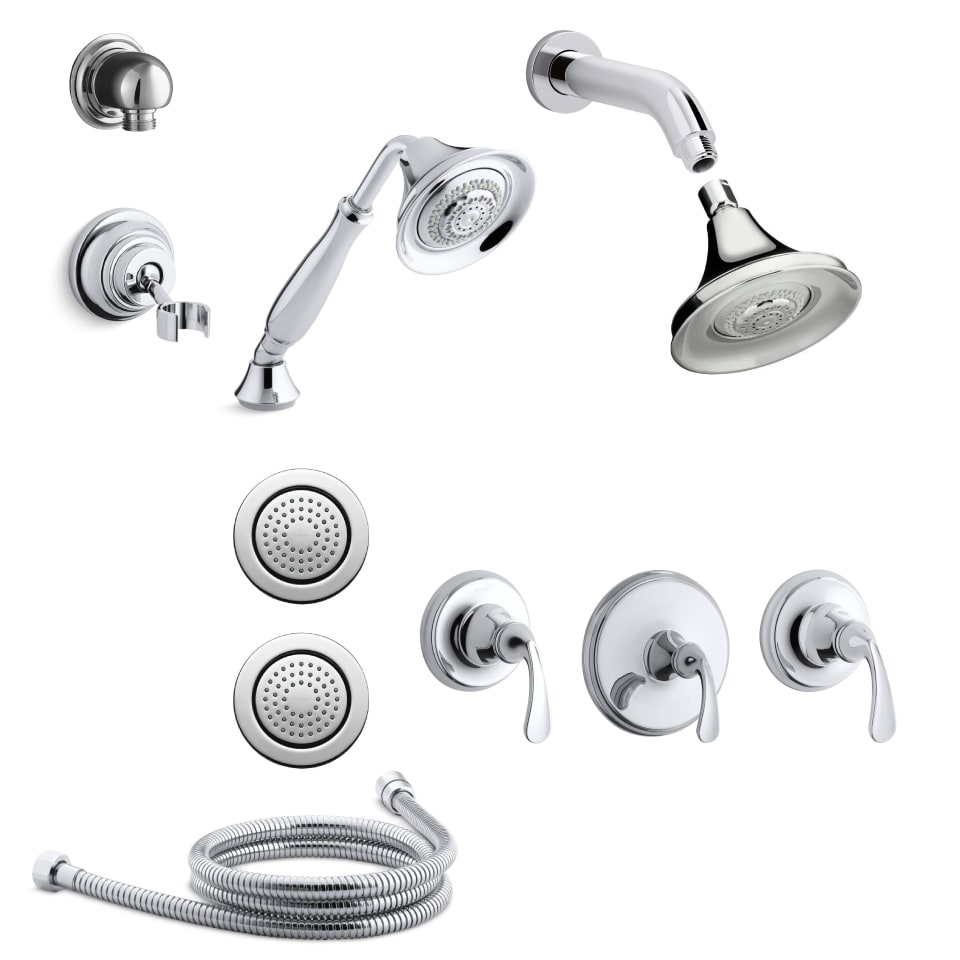 Kohler K Forte Ms25 4 Cp Polished Chrome Forte Thermostatic Shower System With Multi Function Shower Head Hand Shower Slide Bar Body Sprays Valve Trims Faucet Com