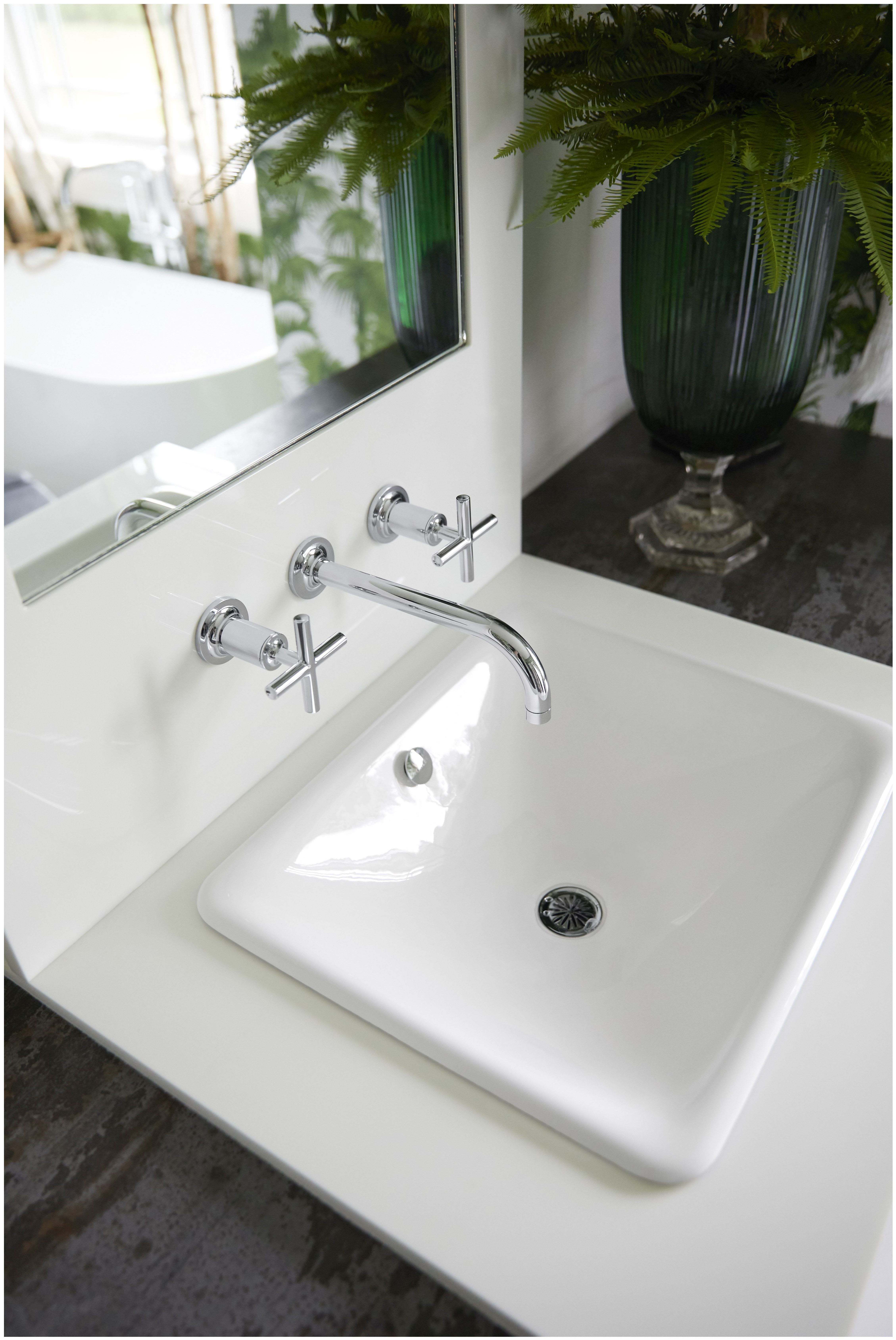 Kohler K-T14414-3-BL Matte Black Purist 1.2 GPM Wall Mounted Widespread  Bathroom Faucet