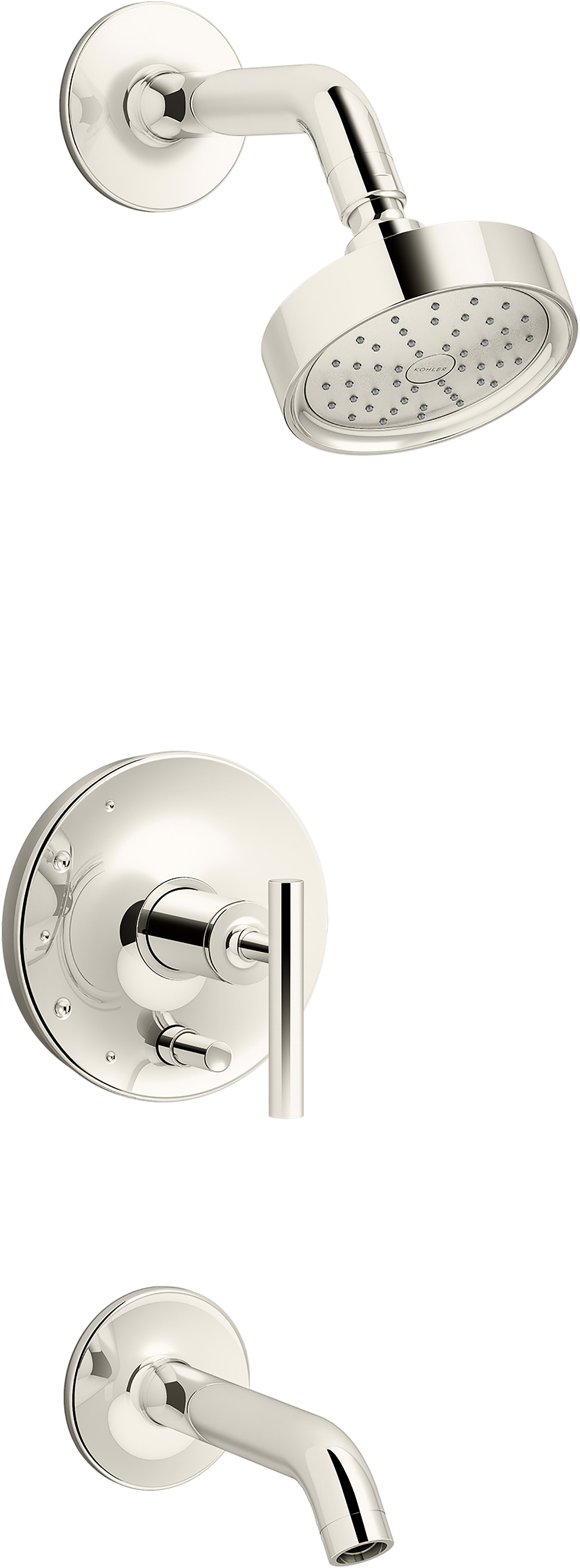 Kohler K-T14420-4G-SN Vibrant Polished Nickel Purist Tub and Shower Trim  Package with 1.75 GPM Single Function Shower Head with Rite-Temp Technology 