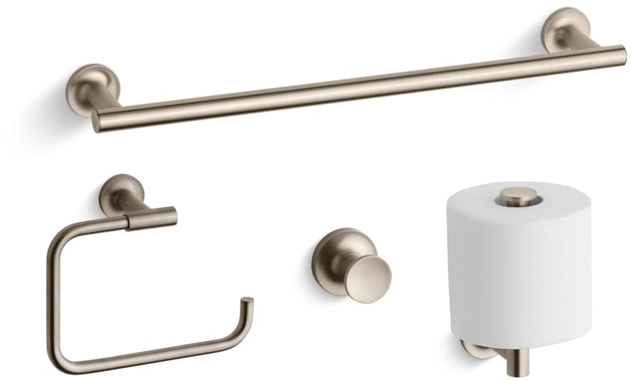 Kohler Purist Better Accessory Pack 2 BN Brushed Nickel Purist 18 Towel Bar Towel Ring Tissue Holder and Robe Hook FaucetDirect